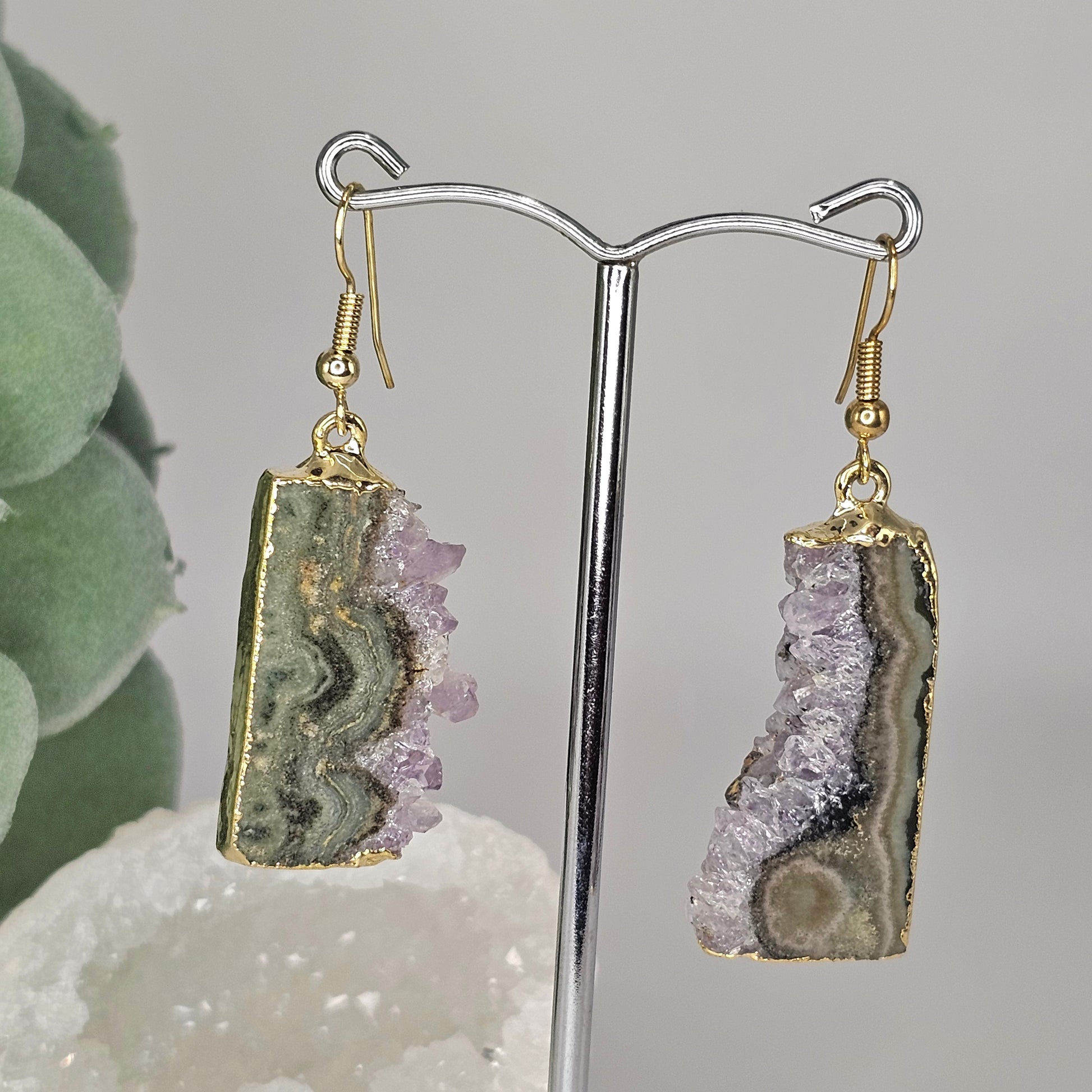 Brazilian Amethyst Stalactite 18k gold plated earrings with hypo-allergenic ear wires.