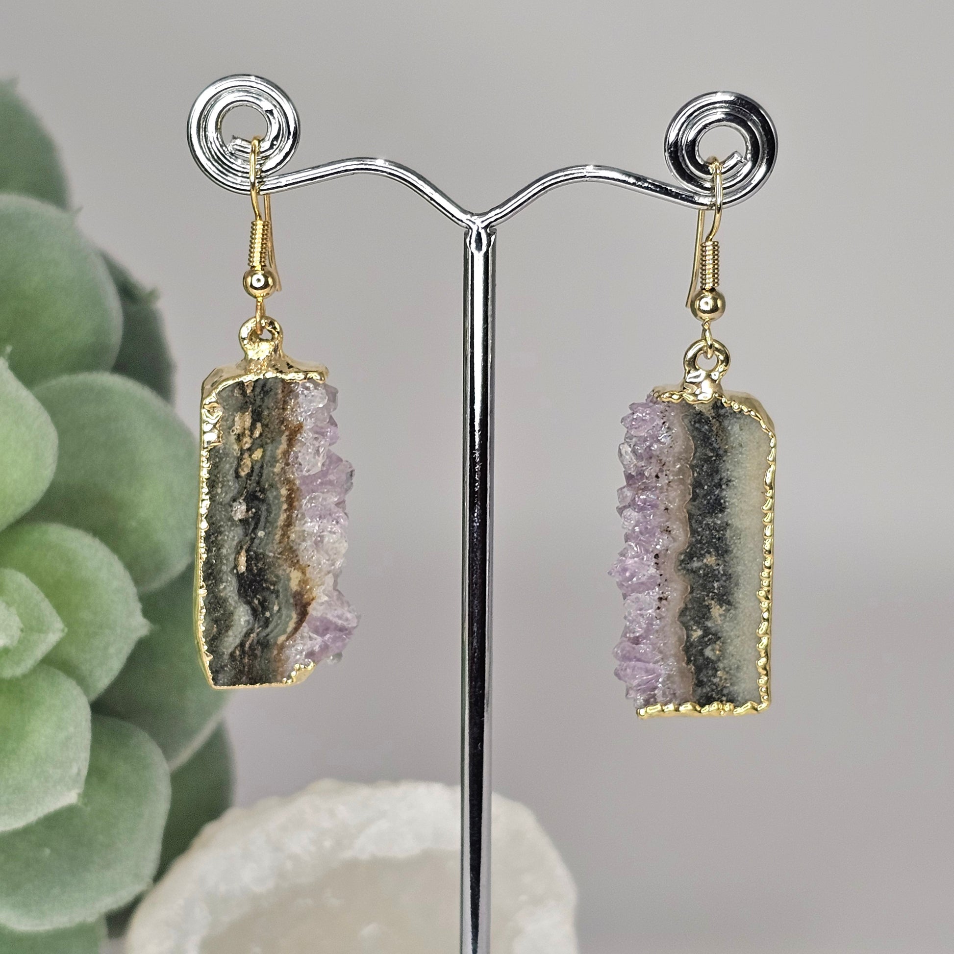 Brazilian Amethyst Stalactite 18k gold plated earrings with hypo-allergenic ear wires.