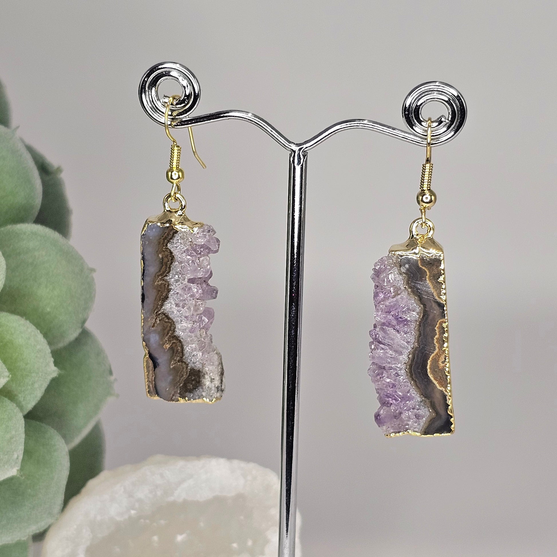 Brazilian Amethyst Stalactite 18k gold plated earrings with hypo-allergenic ear wires.Brazilian Amethyst Stalactite 18k gold plated earrings with hypo-allergenic ear wires.