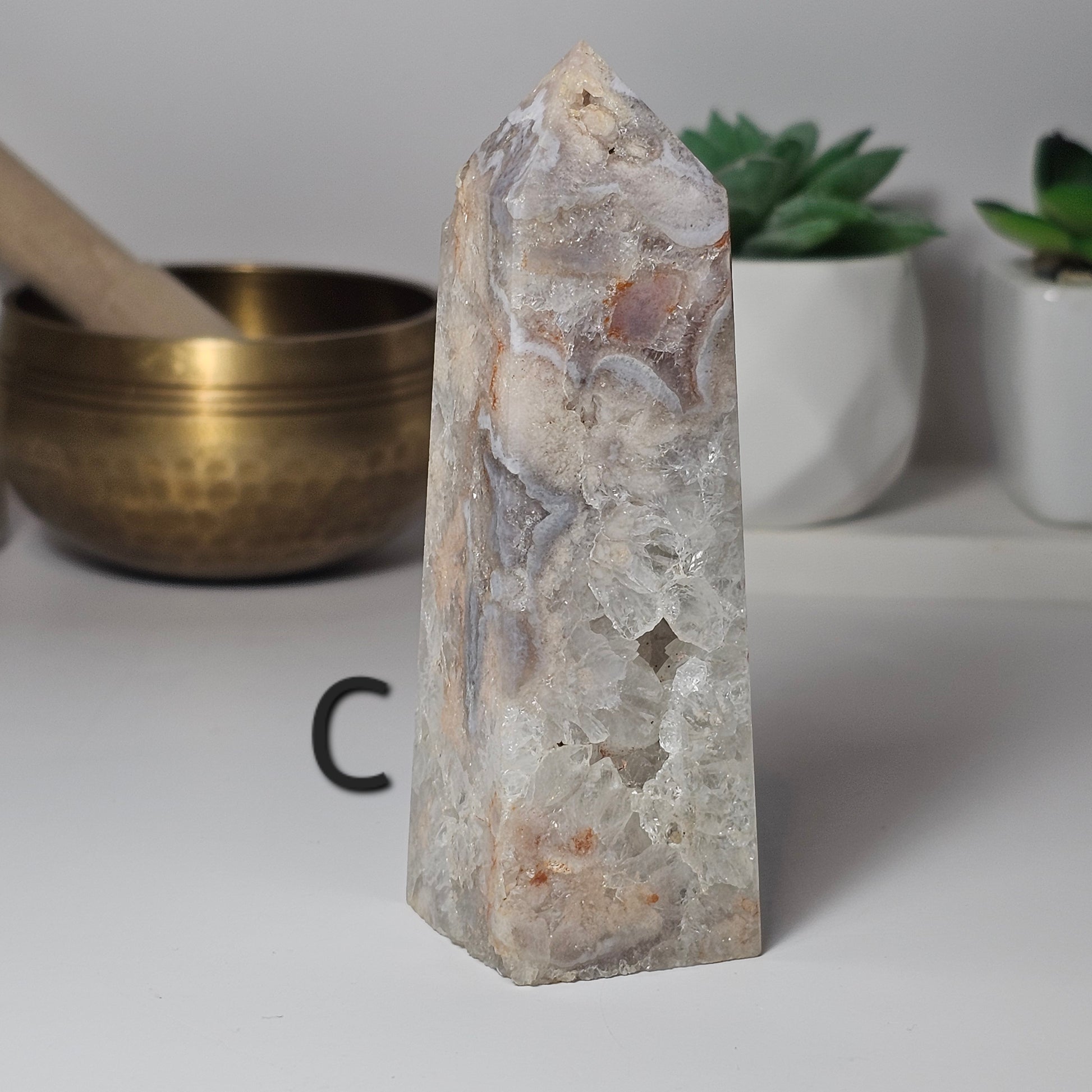 Gorgeous Flower Agate and Quartz obelisks.