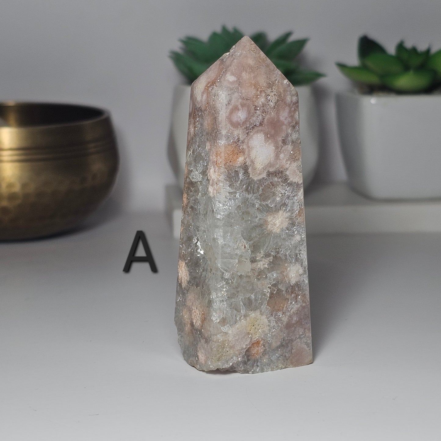 Gorgeous Flower Agate and Quartz obelisks.