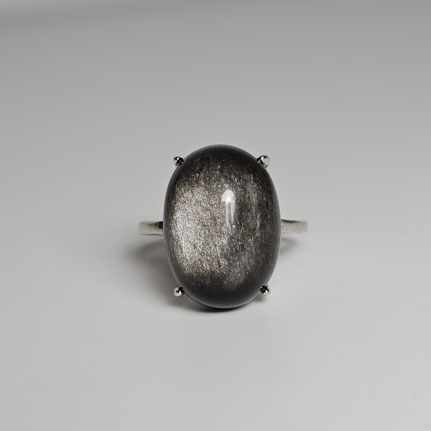 Silver Sheen Obsidian 925 Silver Adjustable Ring