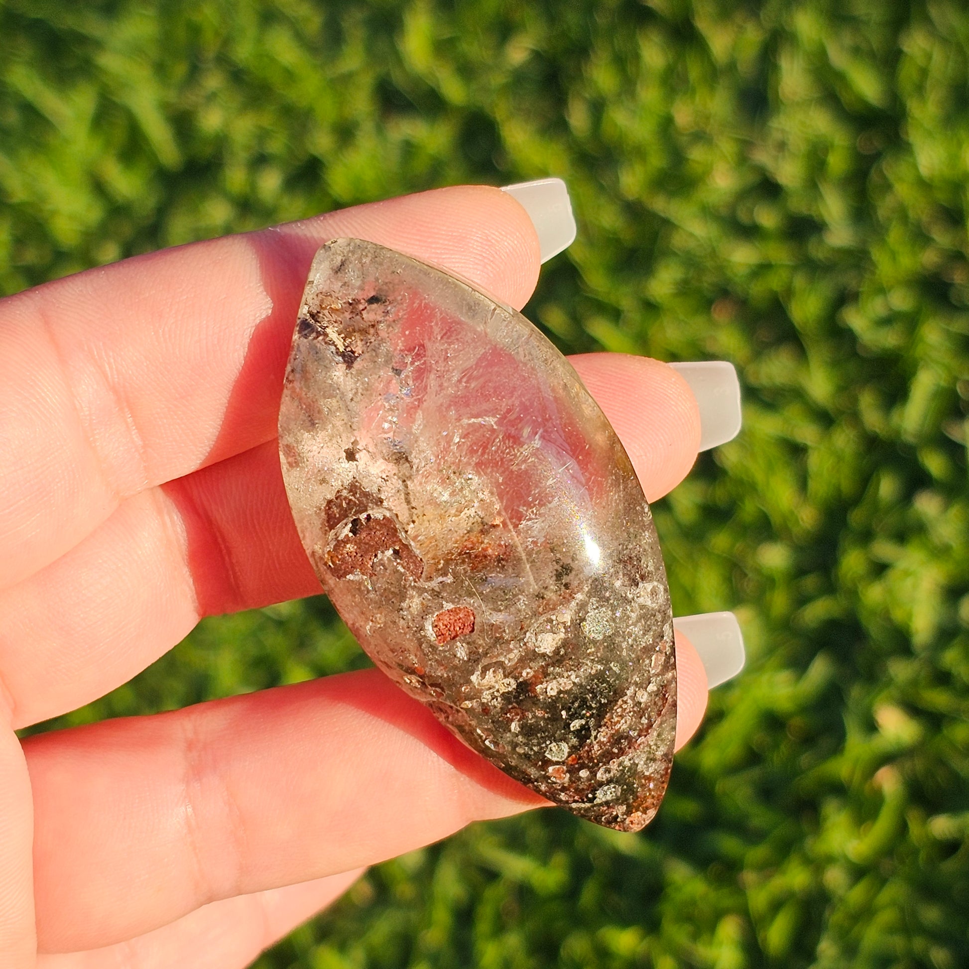 Marquise Cut Garden Quartz/Lodolite Palm StoneMarquise Cut Garden Quartz/Lodolite Palm Stone