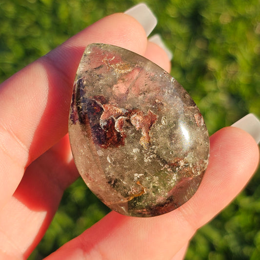 Pear Shaped Garden Quartz/Lodolite Palm Stone