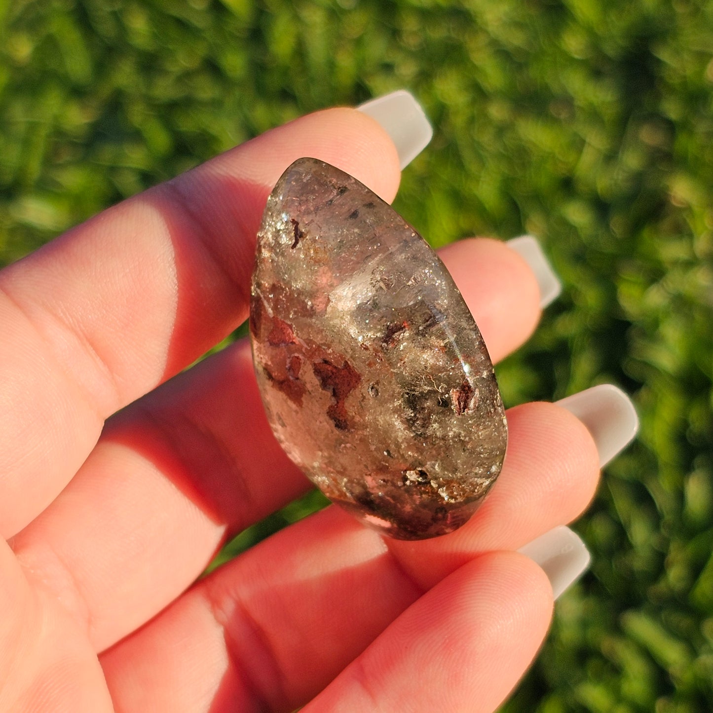 Pear Shaped Garden Quartz/Lodolite Palm Stone