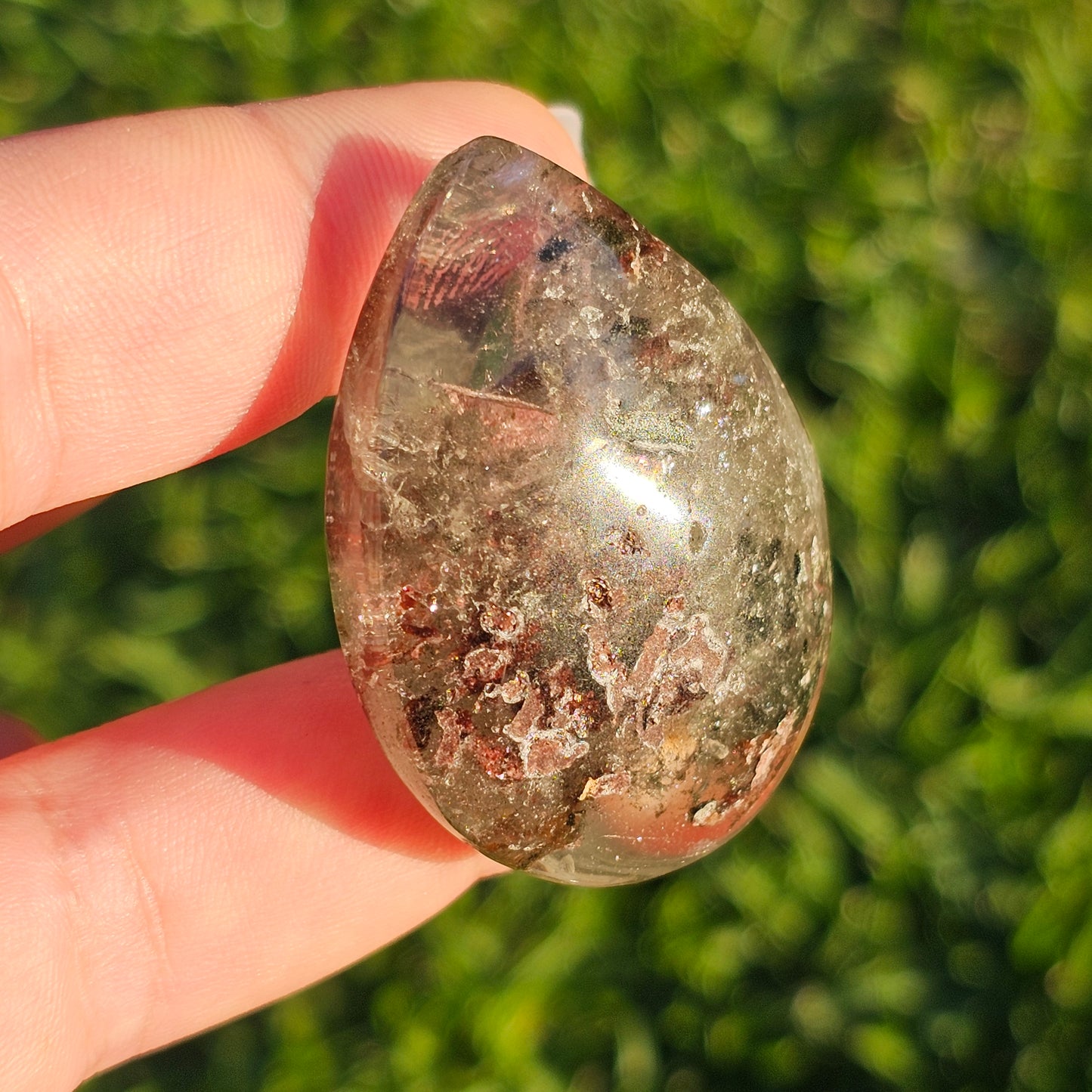 Pear Shaped Garden Quartz/Lodolite Palm Stone