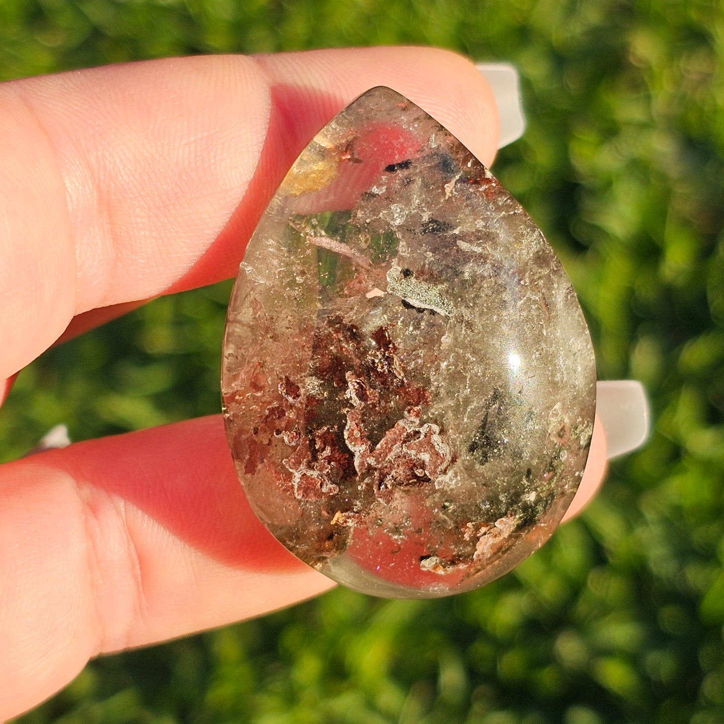 Pear Shaped Garden Quartz/Lodolite Palm Stone