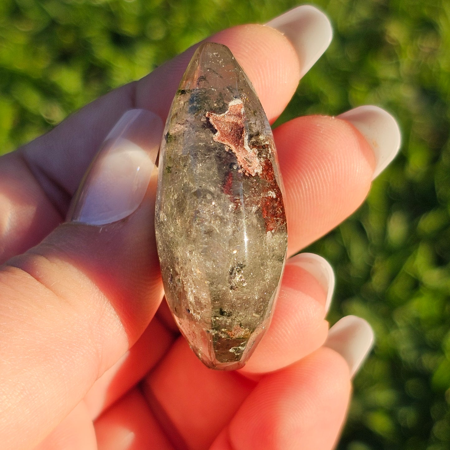 Pear Shaped Garden Quartz/Lodolite Palm Stone