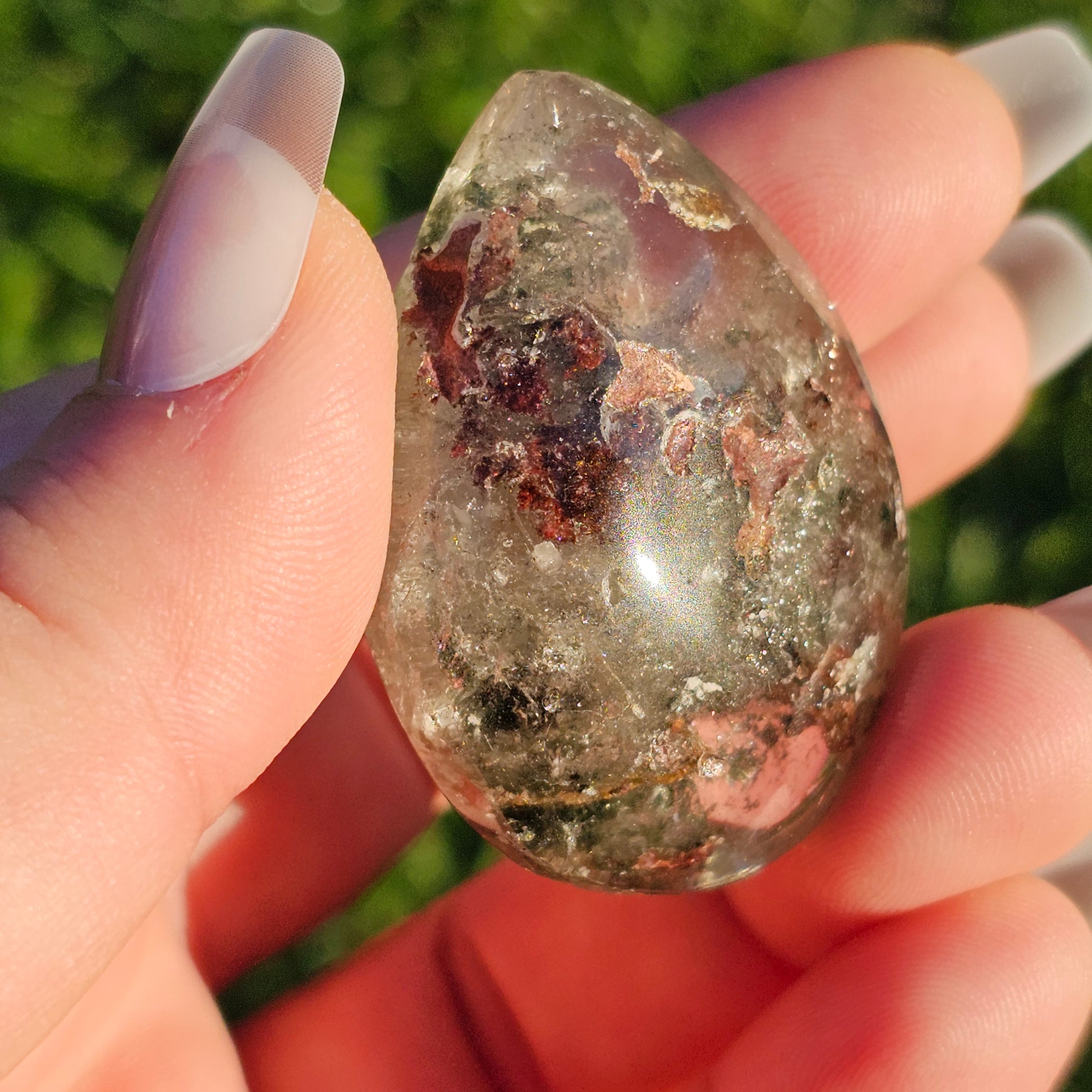 Pear Shaped Garden Quartz/Lodolite Palm Stone