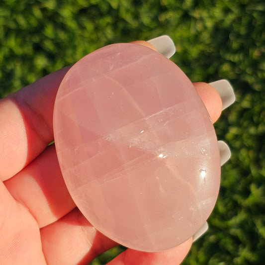 High Quality Large Rose Quartz Palm Stone With Vibrant Chatoyance (F)