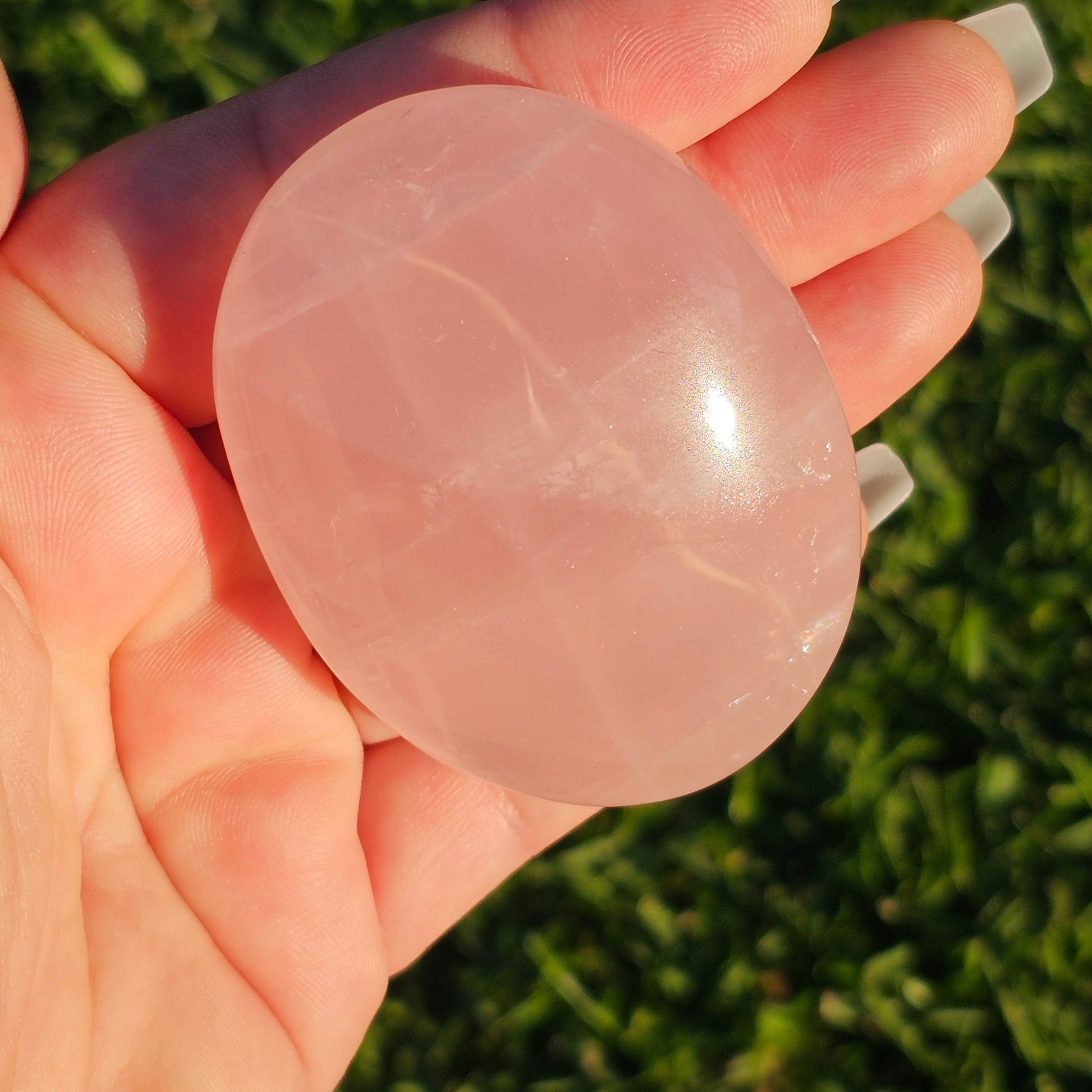 High Quality Large Rose Quartz Palm Stone With Vibrant Chatoyance (F)