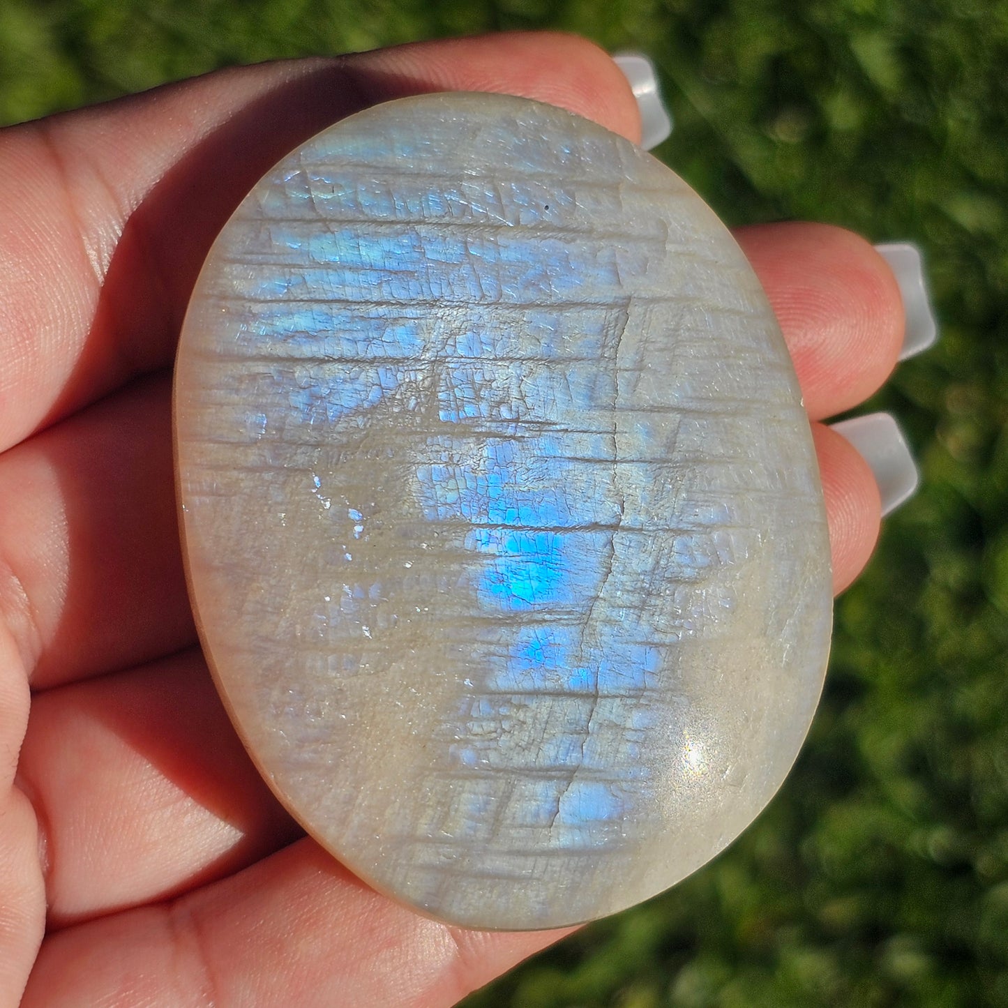 High Quality Rainbow Moonstone Palm Stone