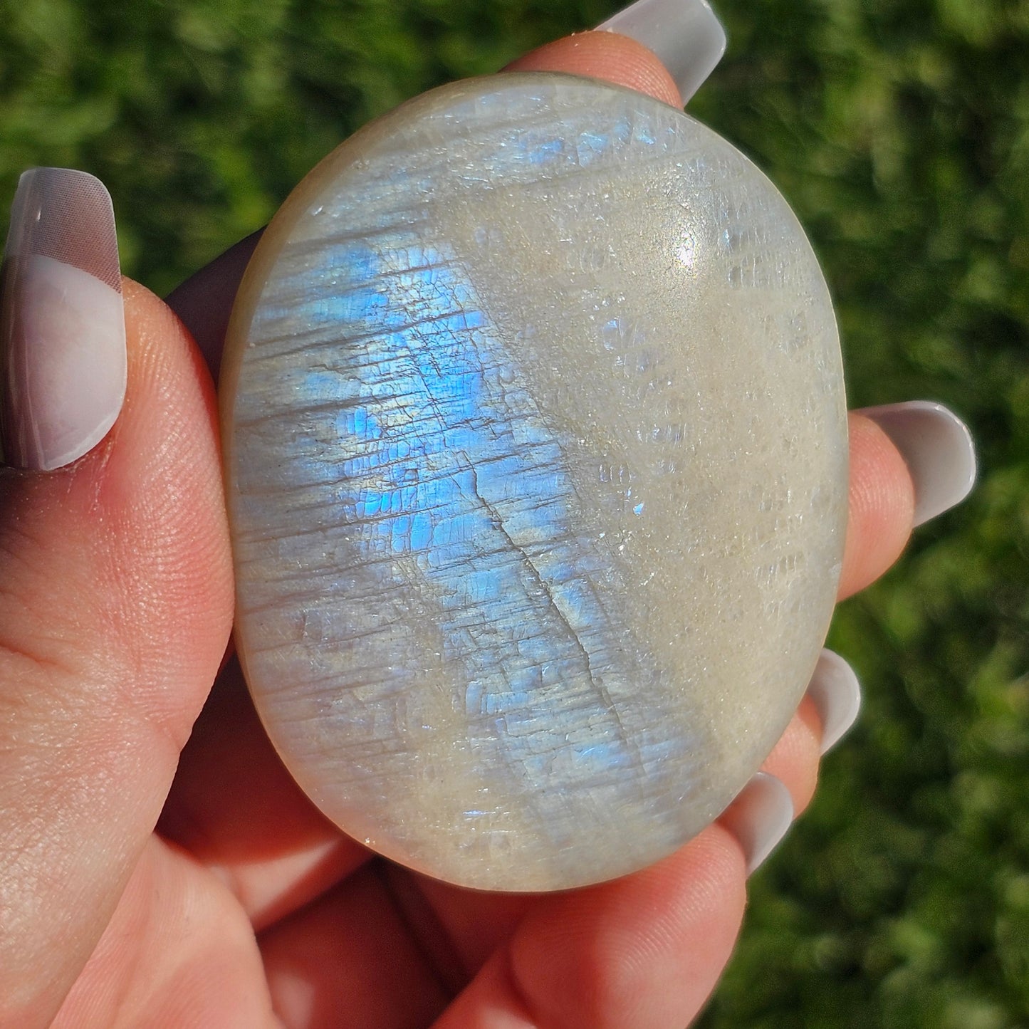 High Quality Rainbow Moonstone Palm Stone