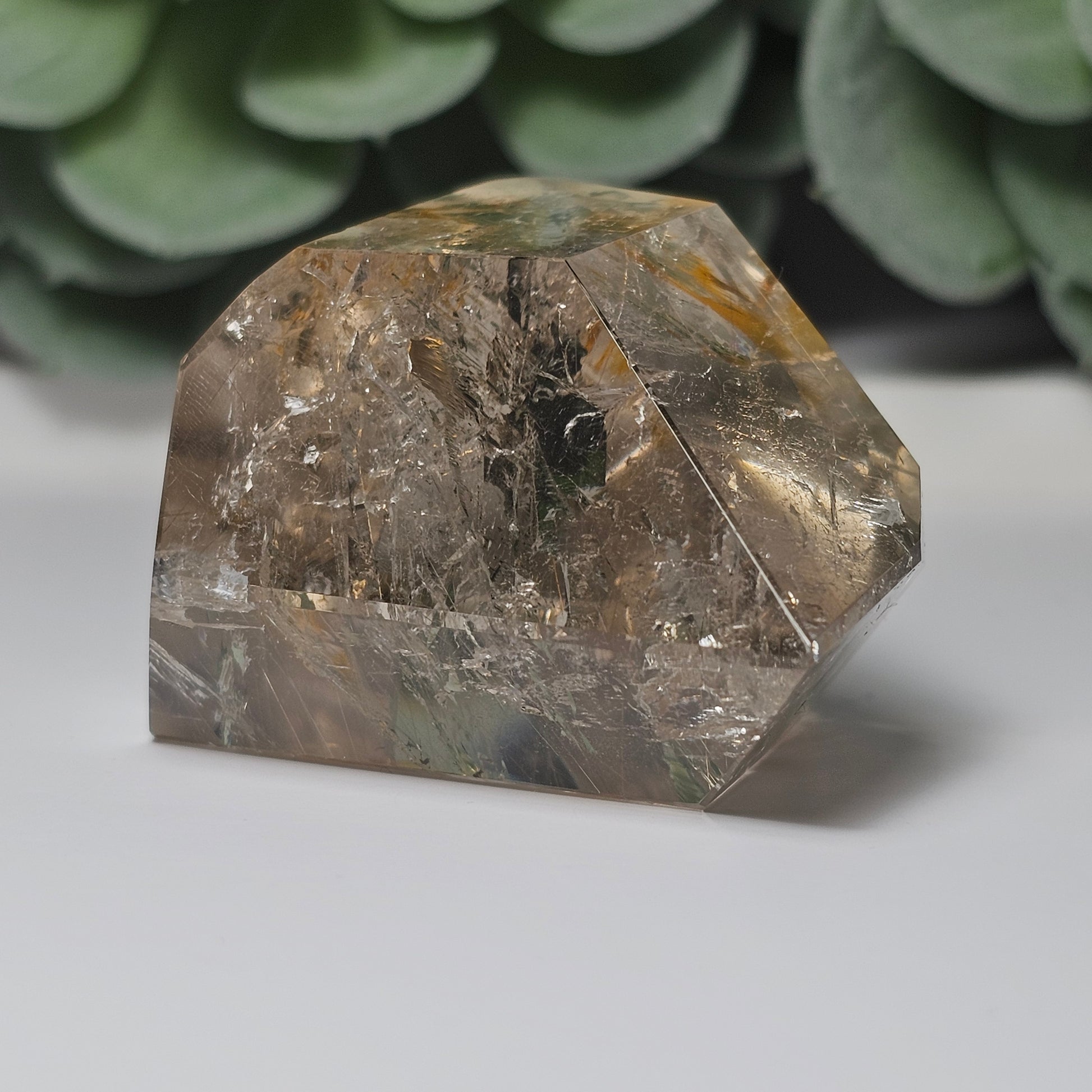 Smoky Quartz Golden Rutile Freeform With Hematite Inclusion