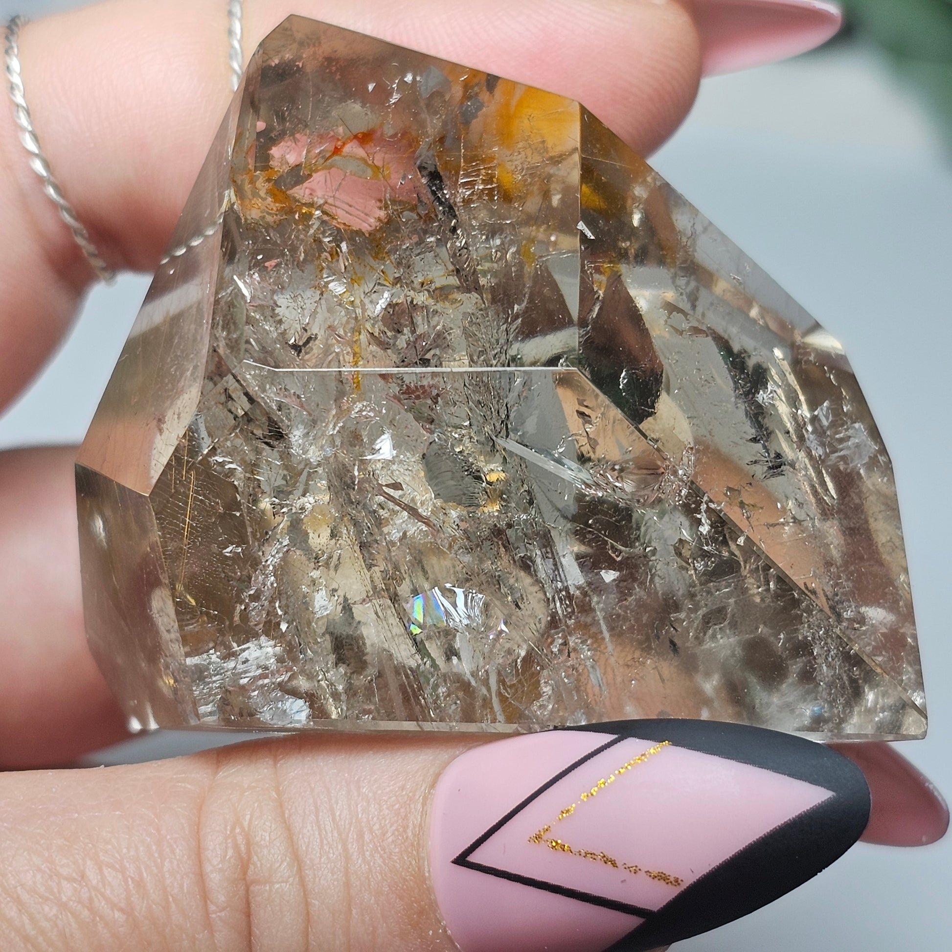 Smoky Quartz Golden Rutile Freeform With Hematite Inclusion