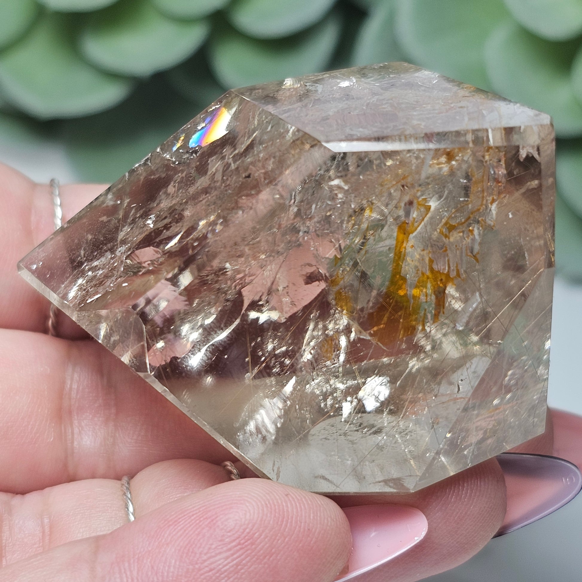 Smoky Quartz Golden Rutile Freeform With Hematite Inclusion