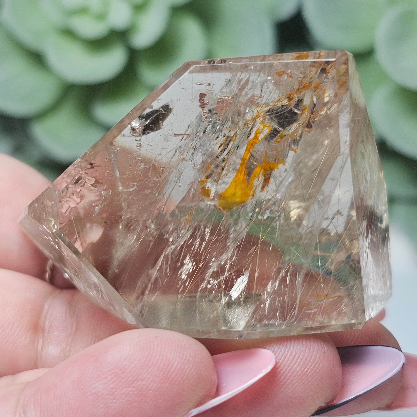 Smoky Quartz Golden Rutile Freeform With Hematite Inclusion