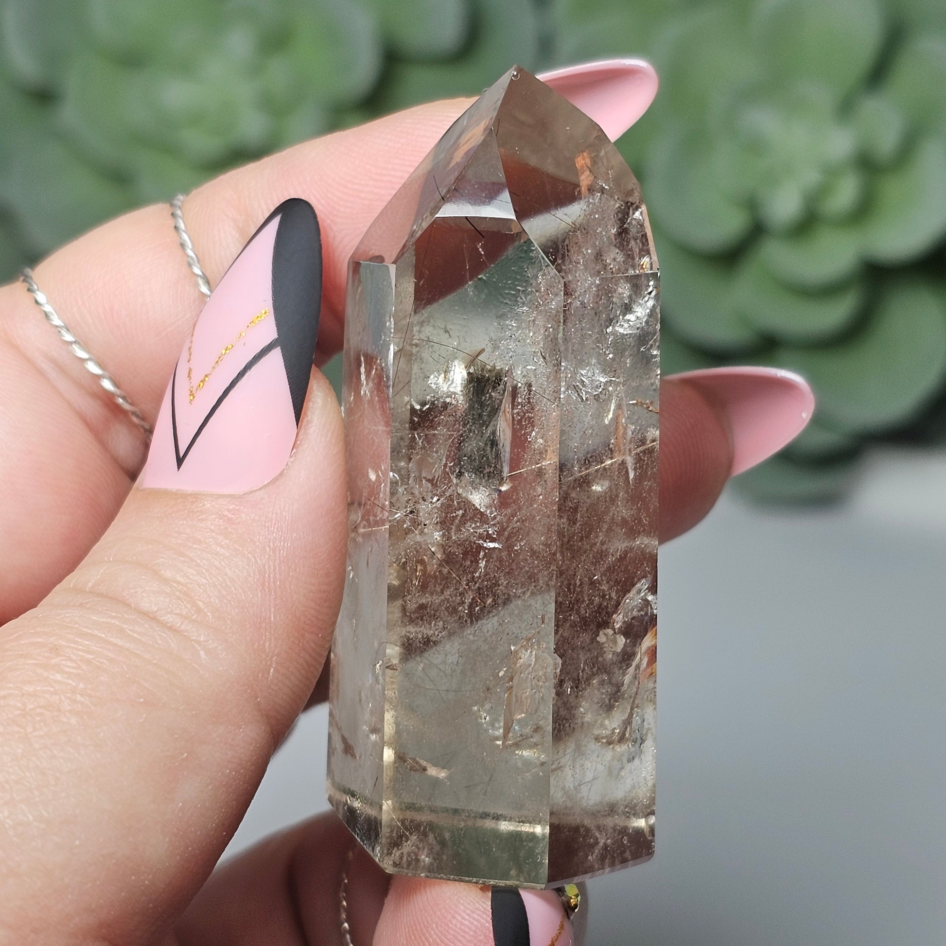 Smoky Quartz Black Rutile/Angel's Hair Tower With Hematite Inclusion (STA)