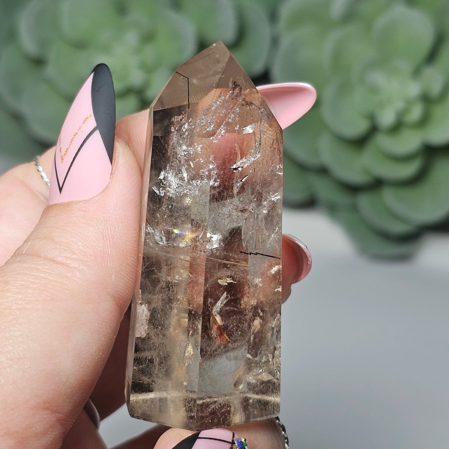 Smoky Quartz Black Rutile/Angel's Hair Tower With Hematite Inclusion (STA)