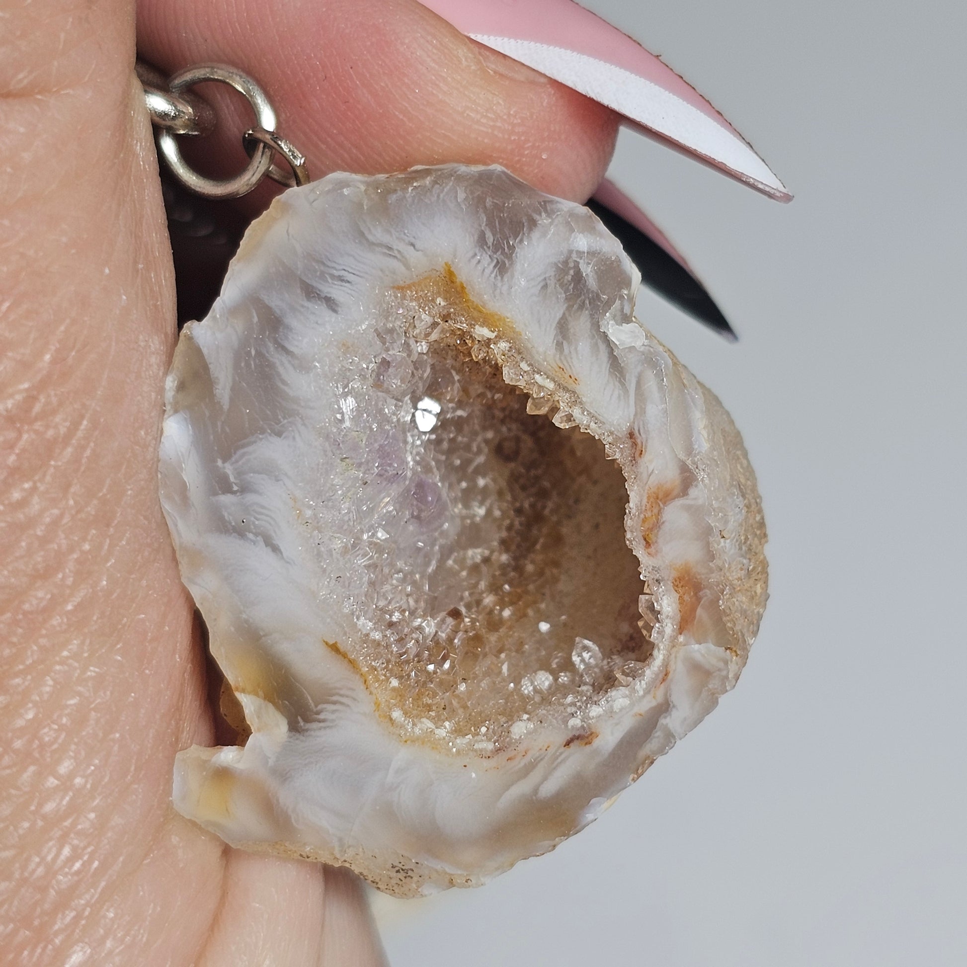 Natural Agate druzy keychain.