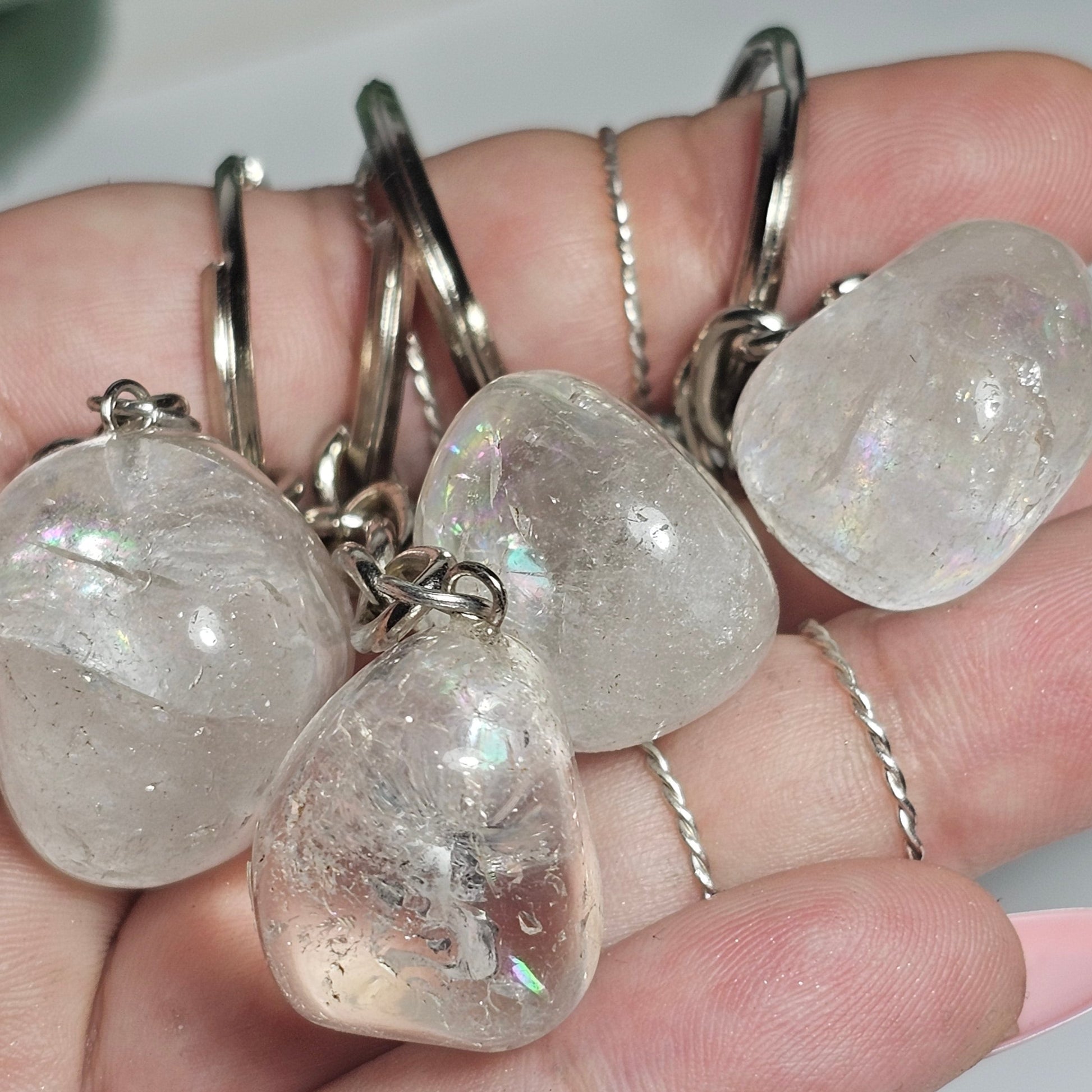 Polished Clear Quartz keychain.