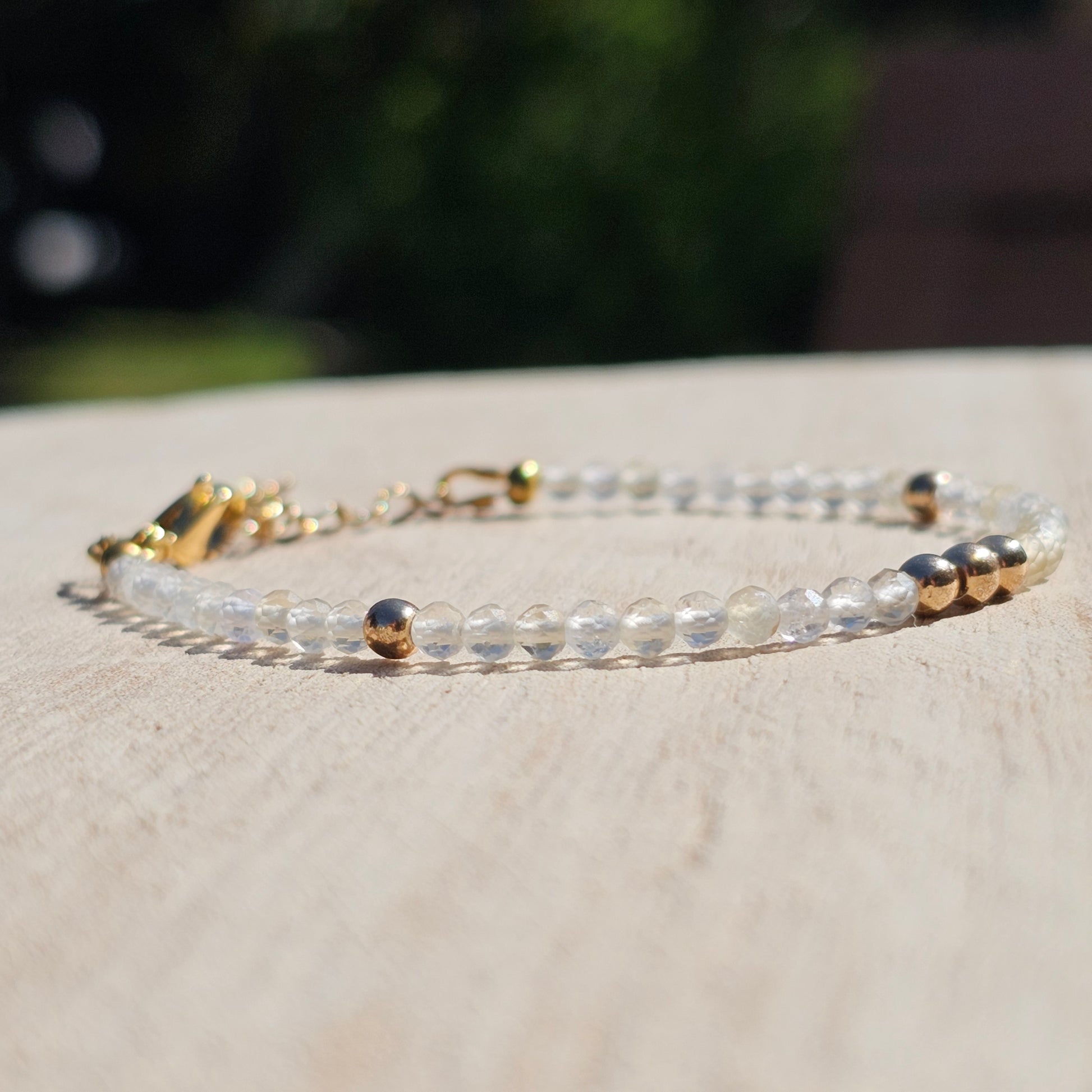 Delicate, faceted dainty Citrine and AAA grade gold plated Hematite bead bracelet with a gold stainless steel clasp and extender chain.