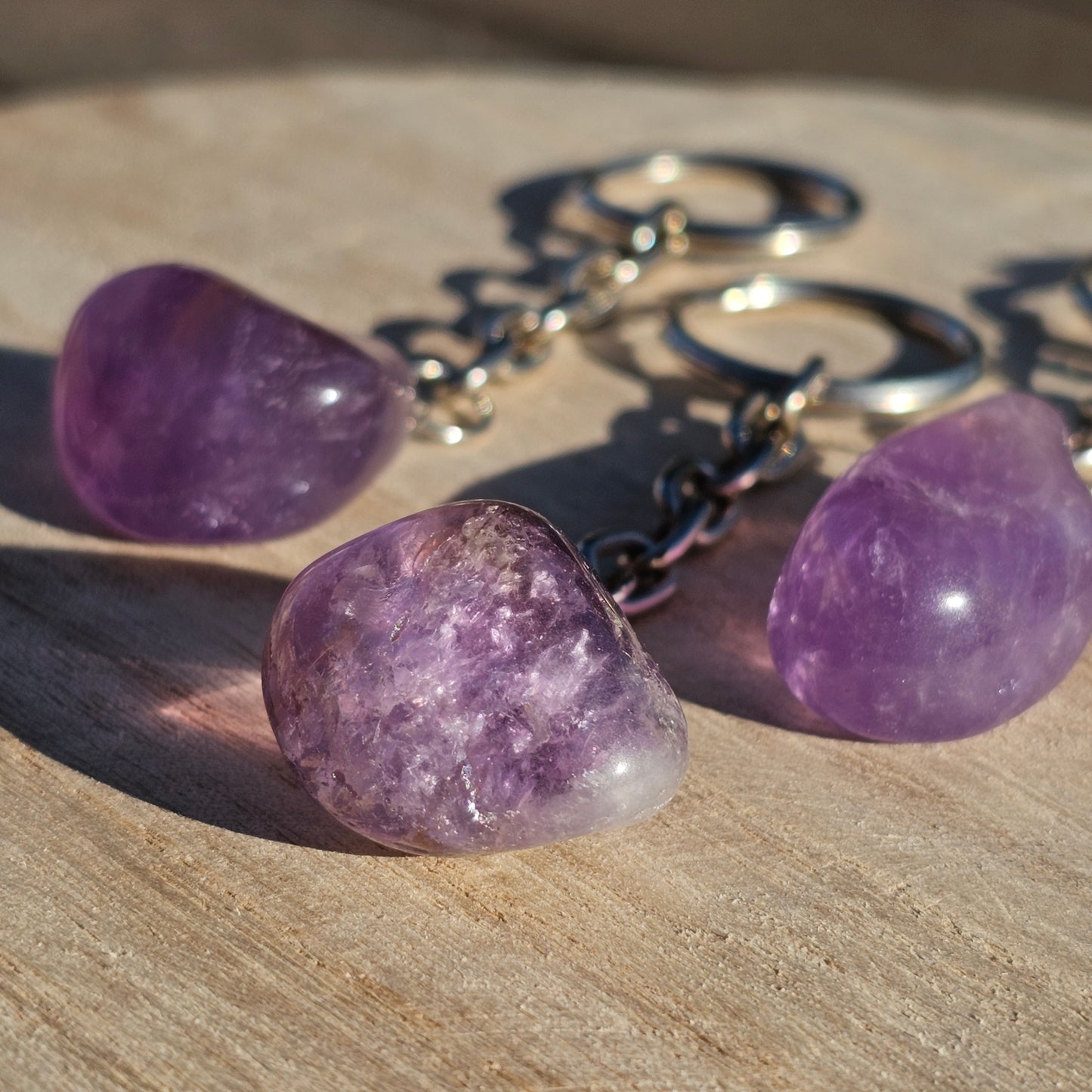 Polished Amethyst keychain.