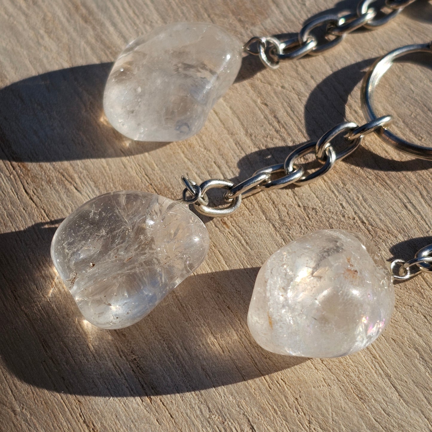 Polished Clear Quartz keychain.