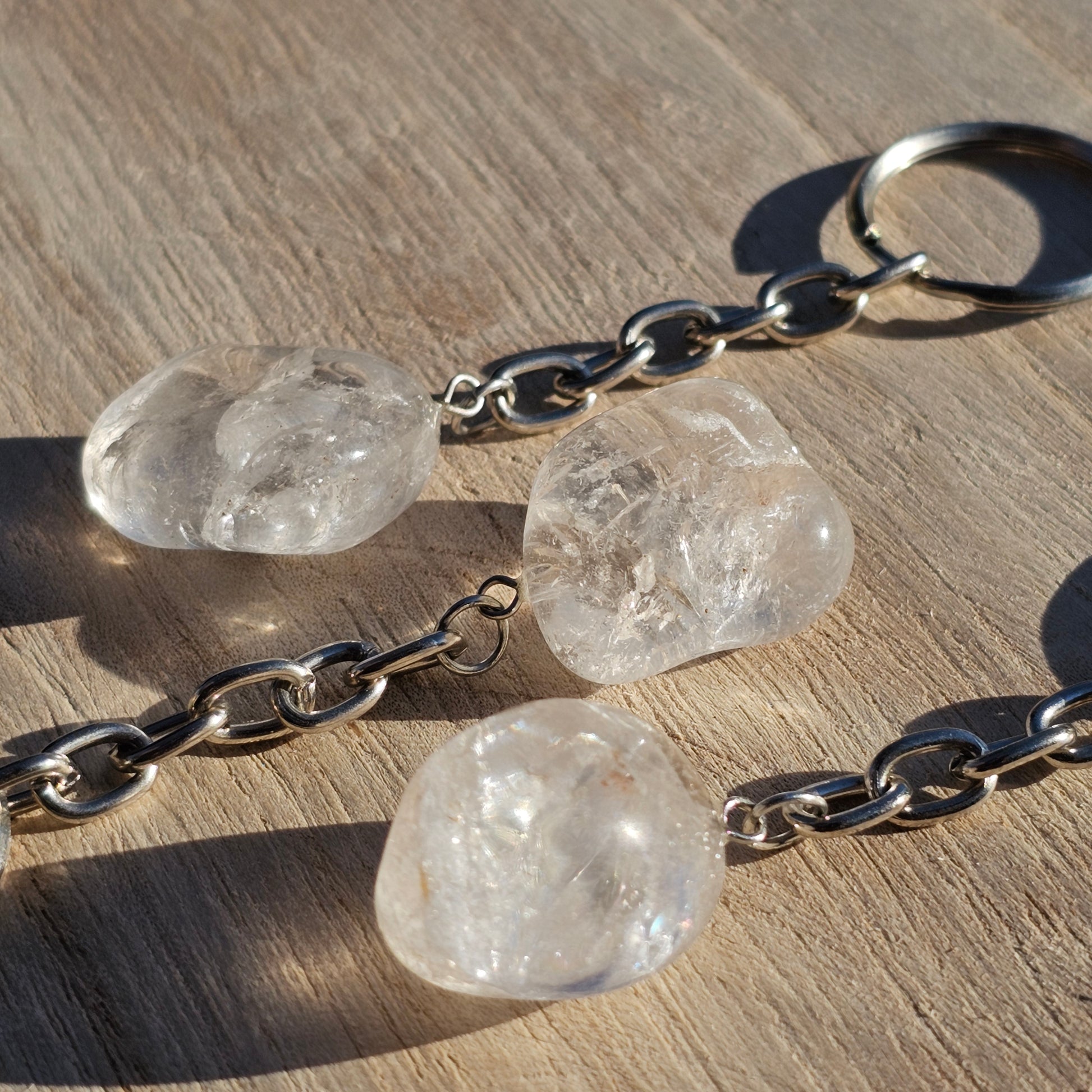 Polished Clear Quartz keychain.