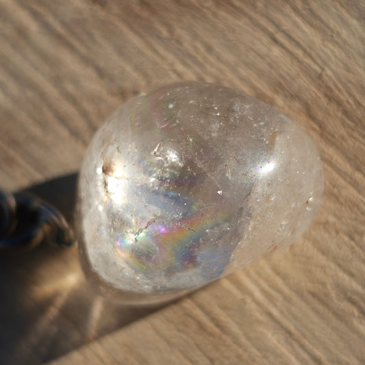 Polished Clear Quartz keychain.