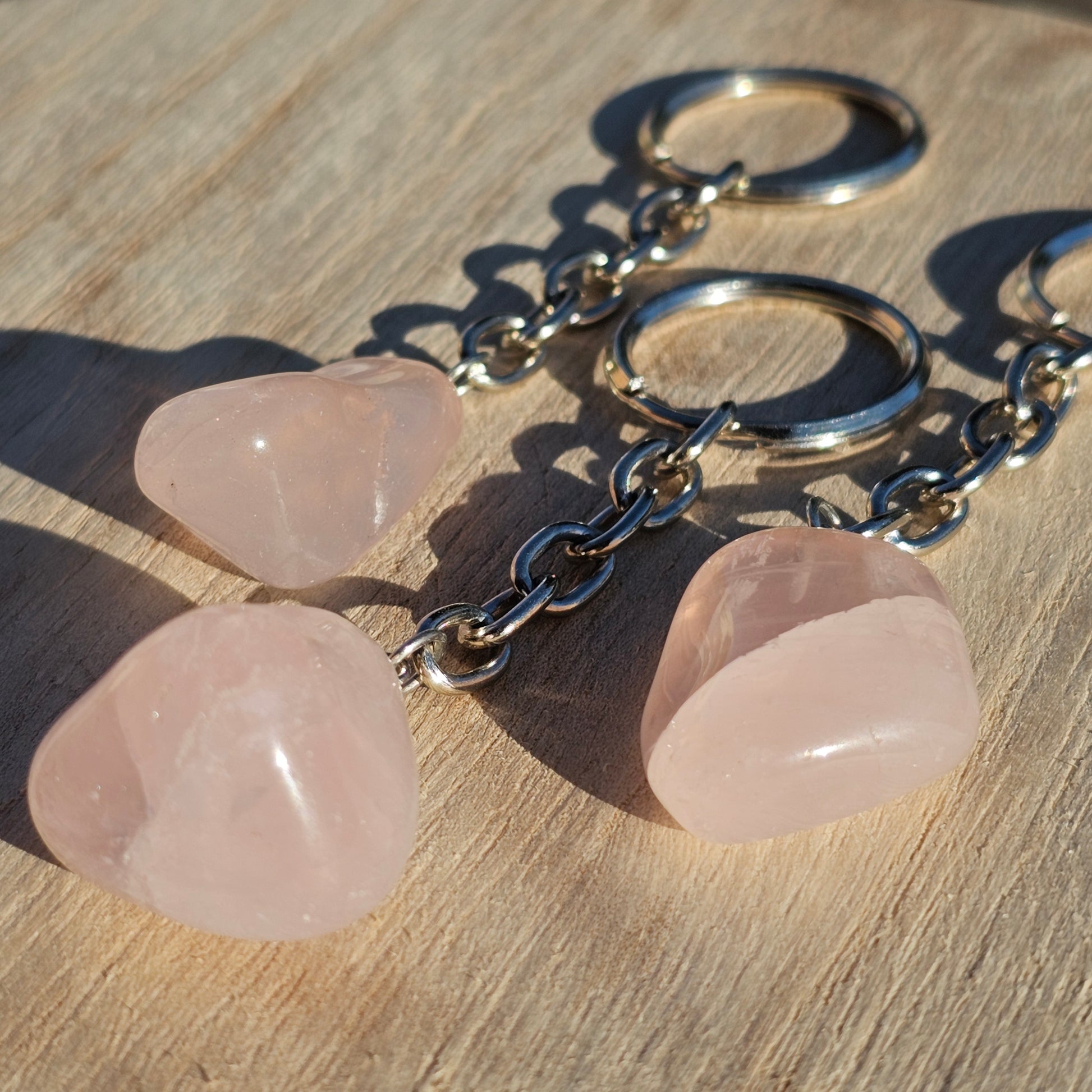 Polished Rose Quartz keychain.