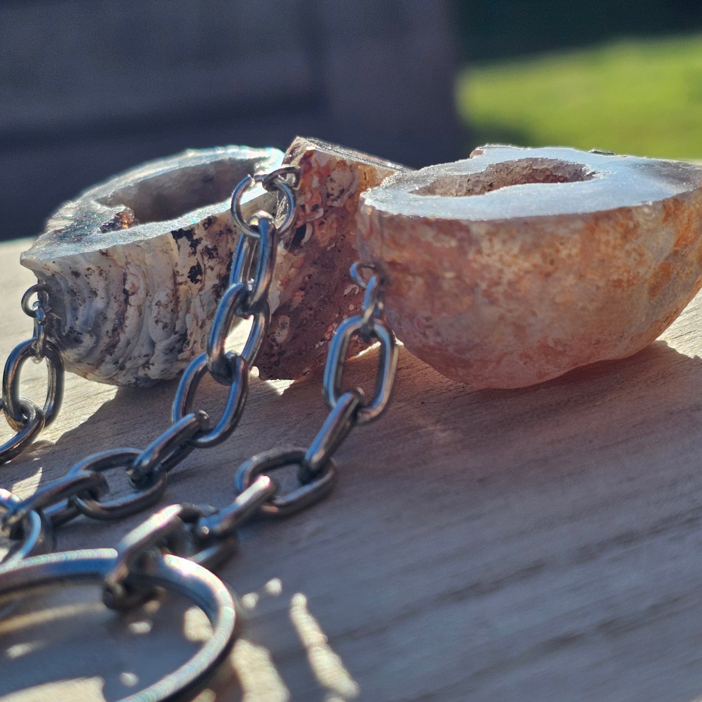 Natural Agate druzy keychain.