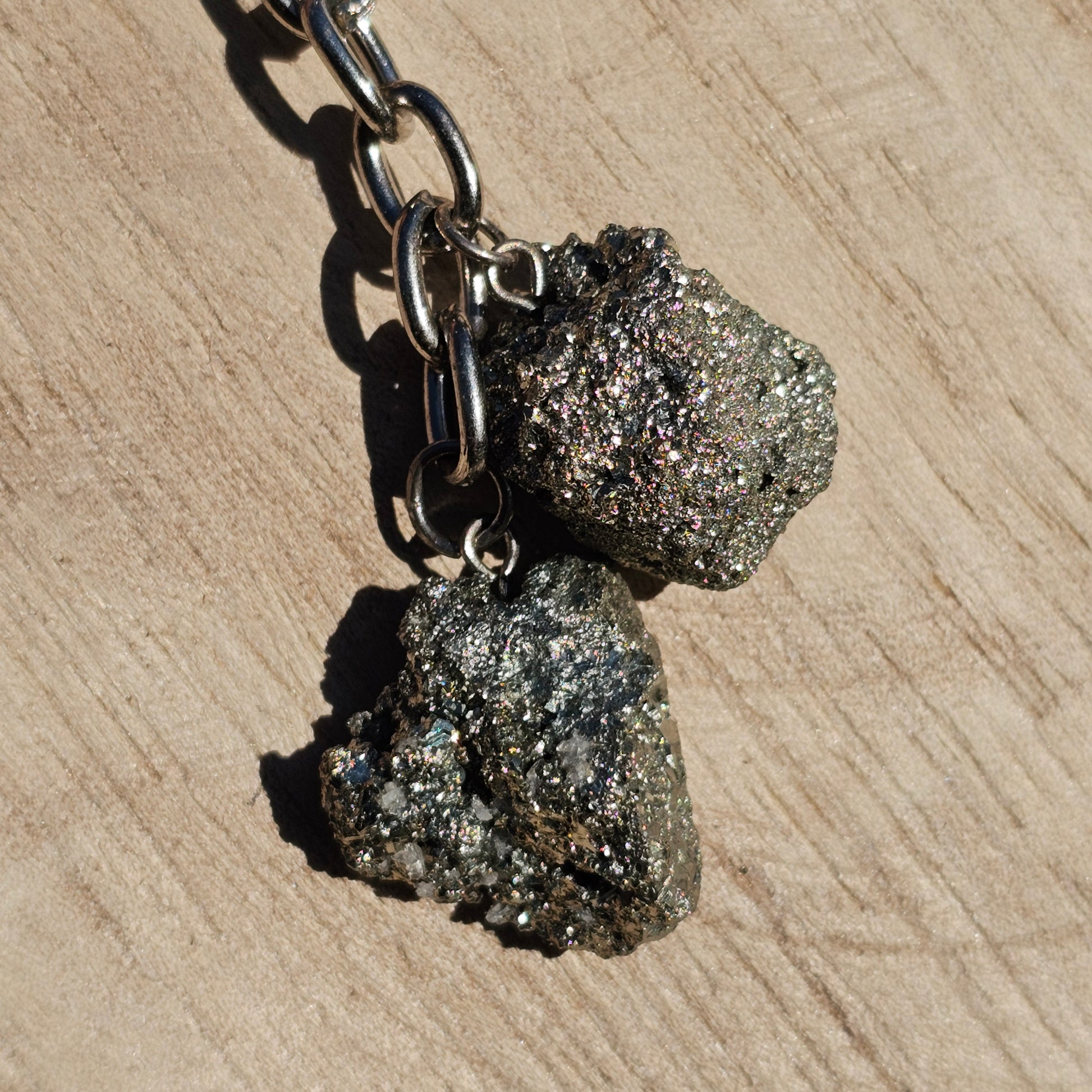 Natural double Pyrite keychain.