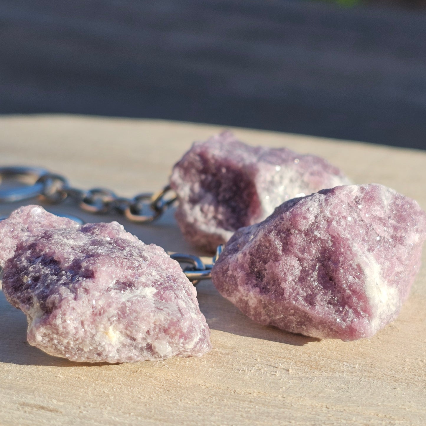 Natural Lepidolite keychain.