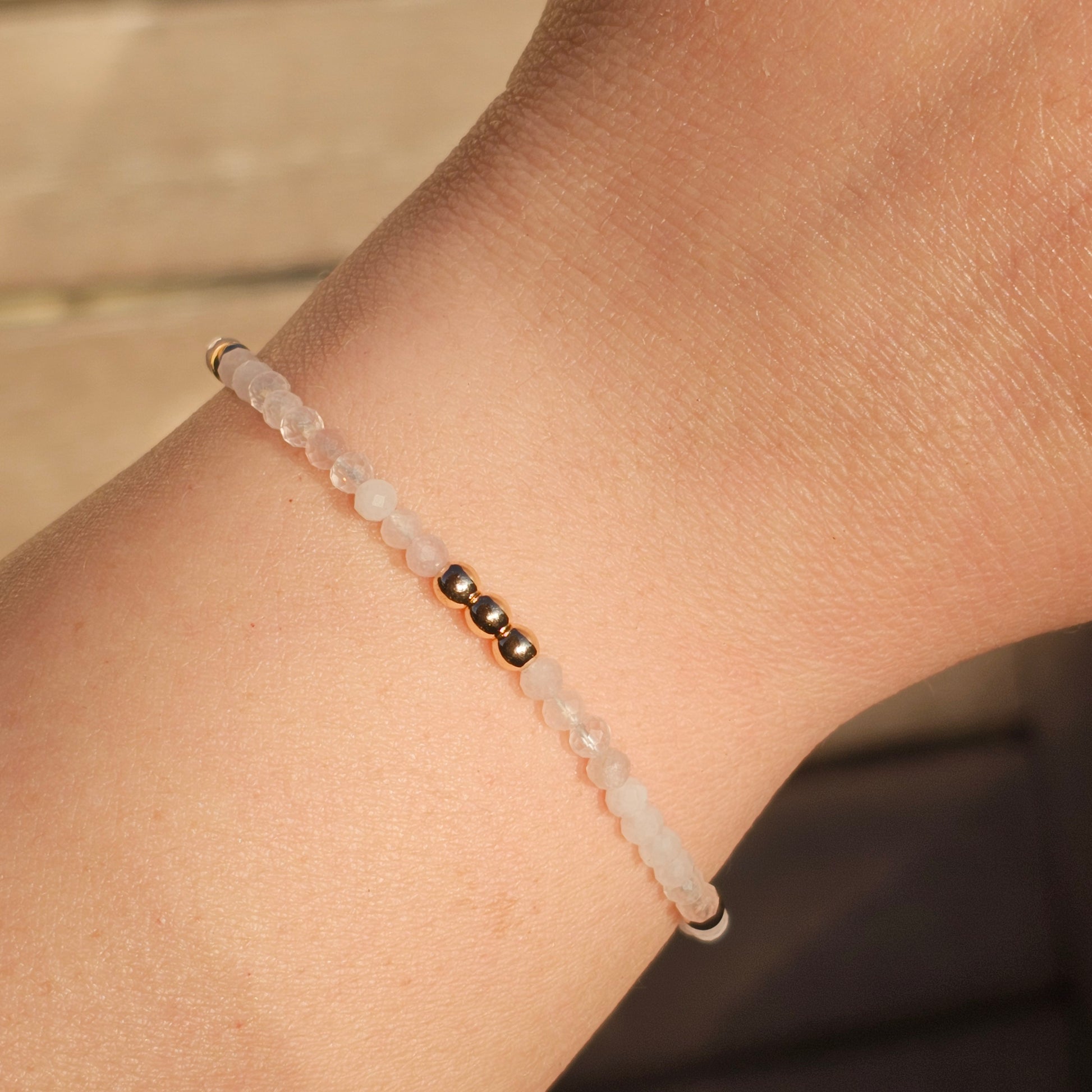 Delicate, faceted dainty Rose Quartz and AAA grade gold plated Hematite bead bracelet with a gold stainless steel clasp and extender chain.