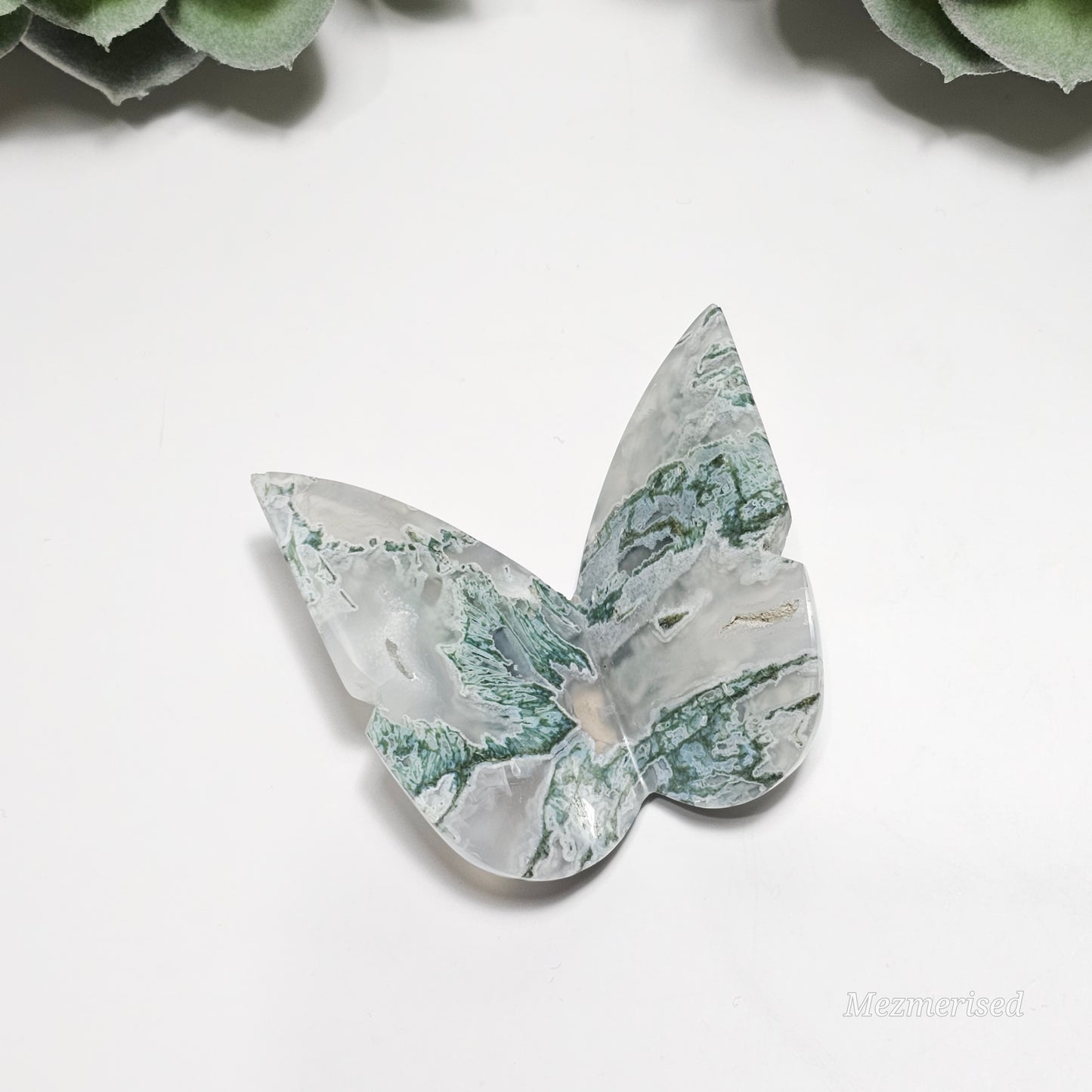 Beautiful Moss Agate butterfly carving.