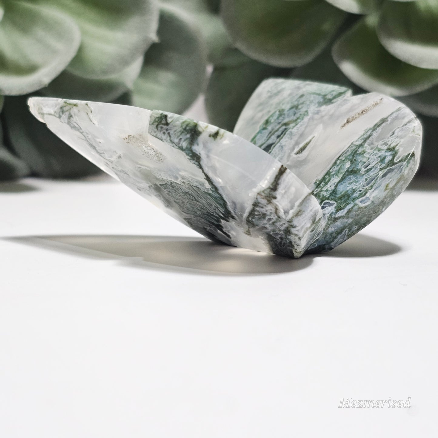 Beautiful Moss Agate butterfly carving.