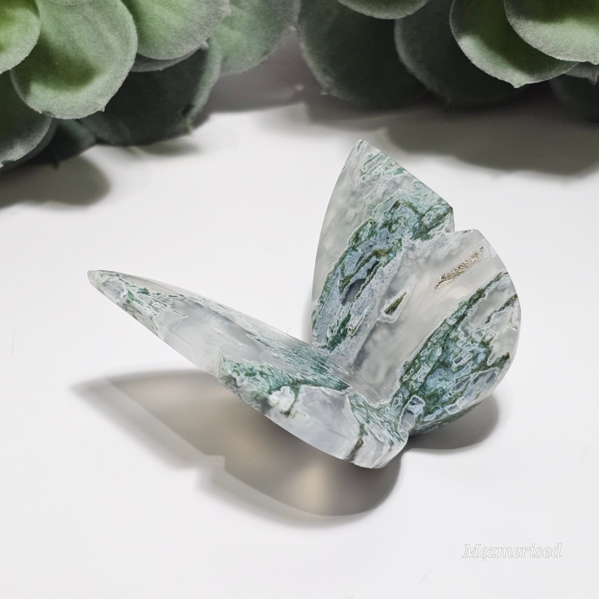 Beautiful Moss Agate butterfly carving.