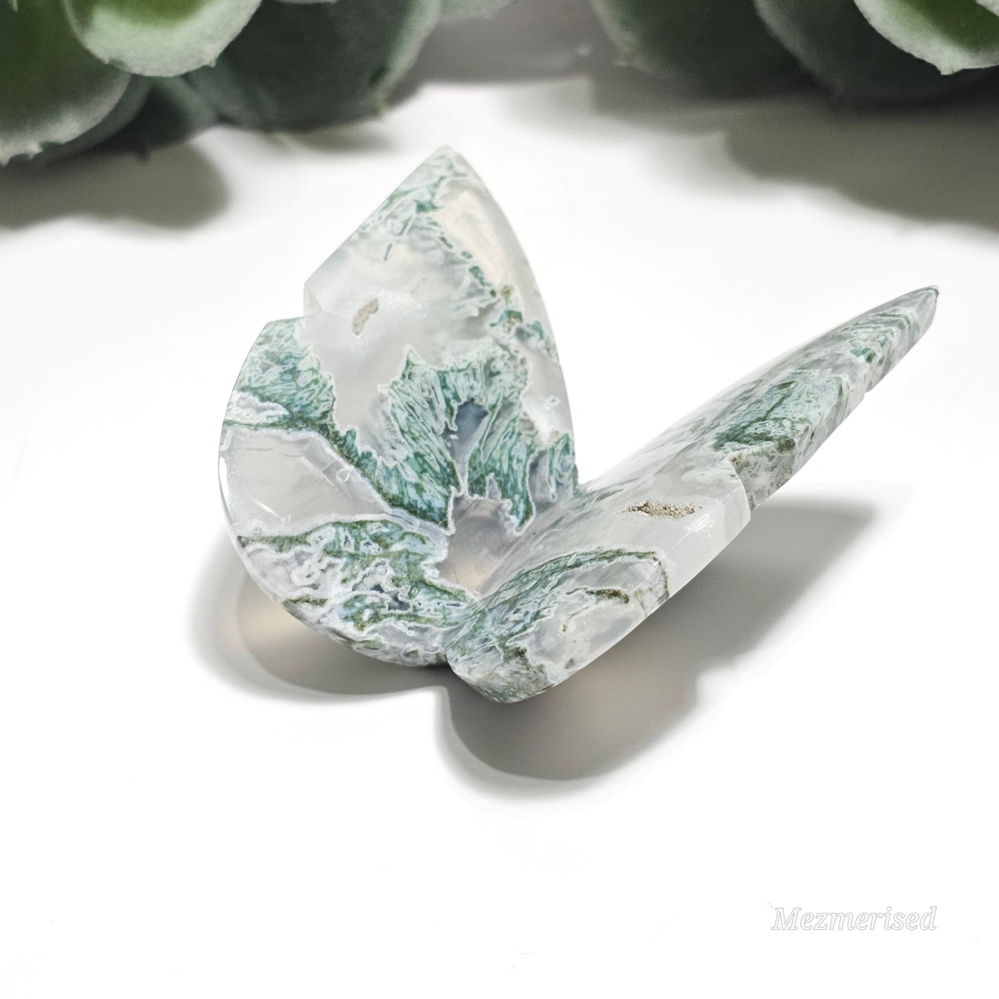 Beautiful Moss Agate butterfly carving.