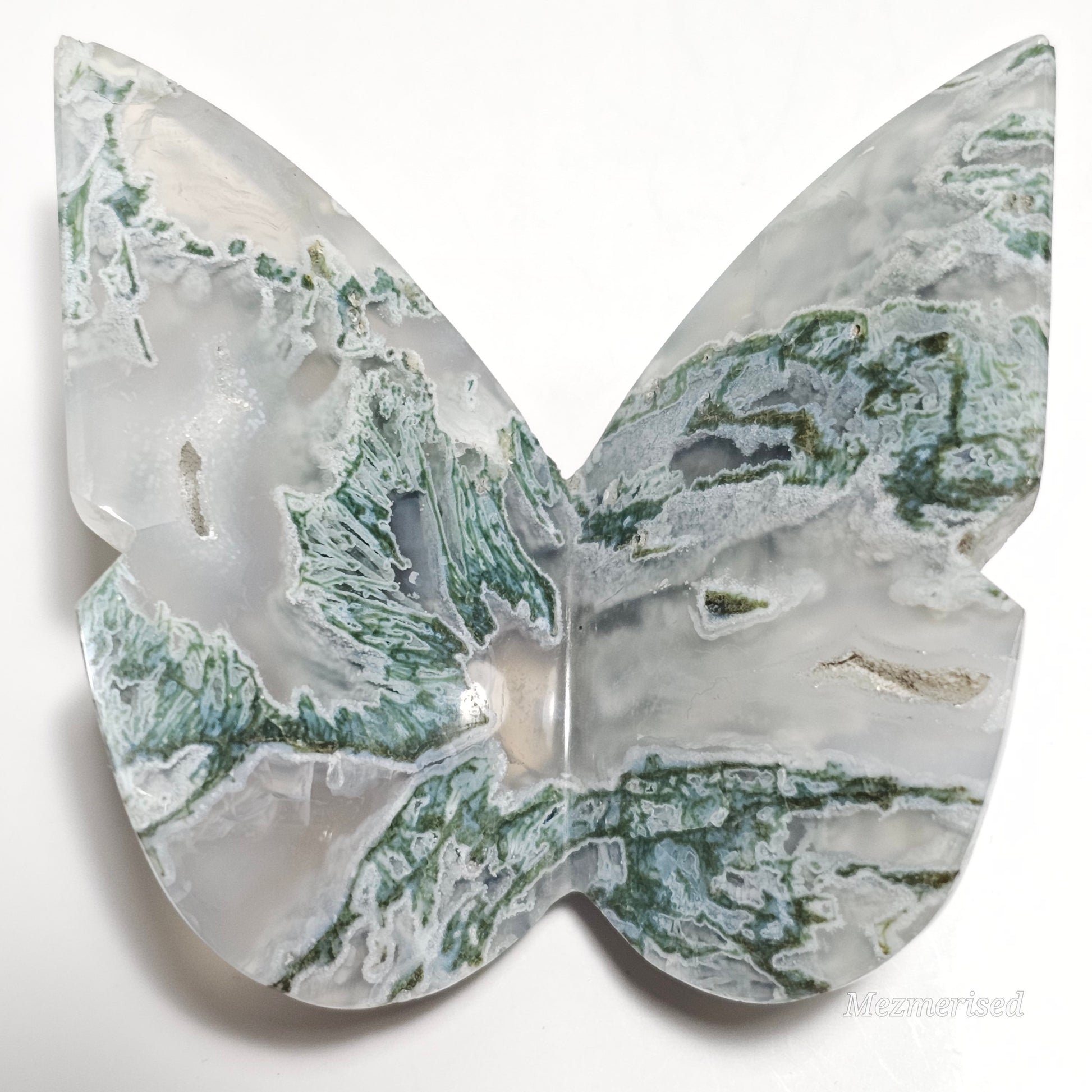 Beautiful Moss Agate butterfly carving.