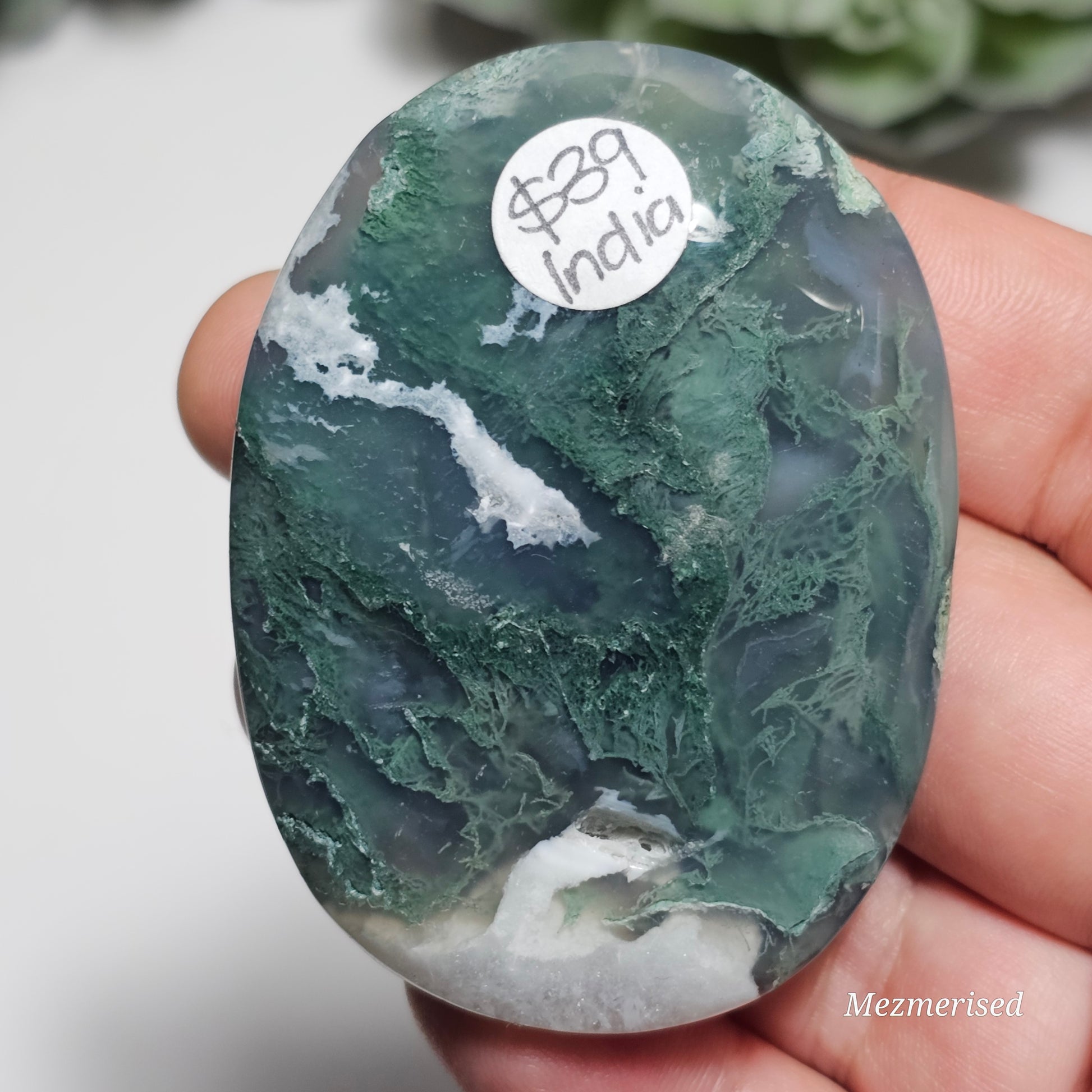 Moss Agate palm stone from India