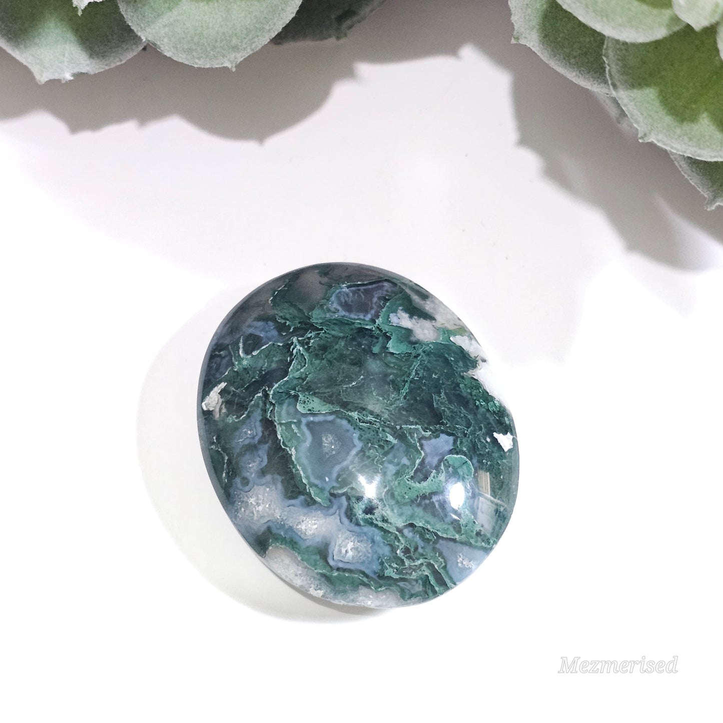 Petite Moss Agate palm stone from Indonesia