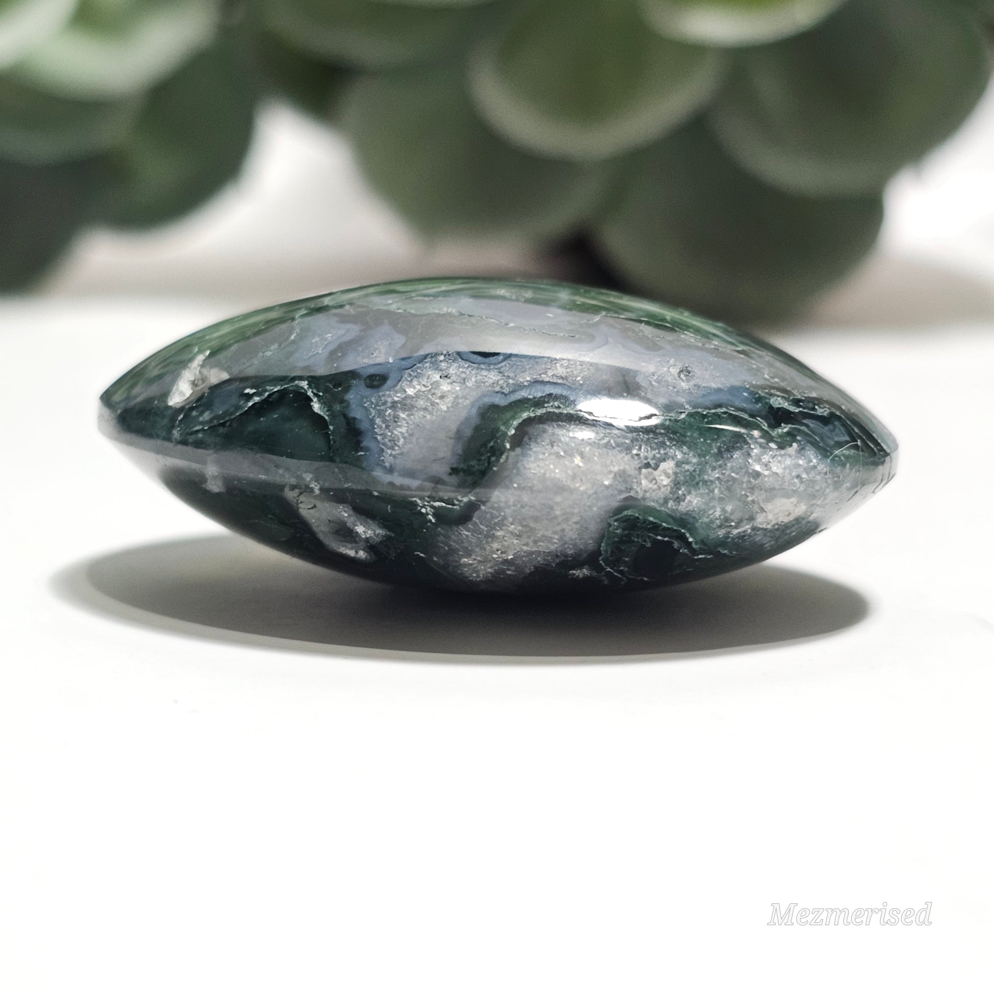 Petite Moss Agate palm stone from Indonesia