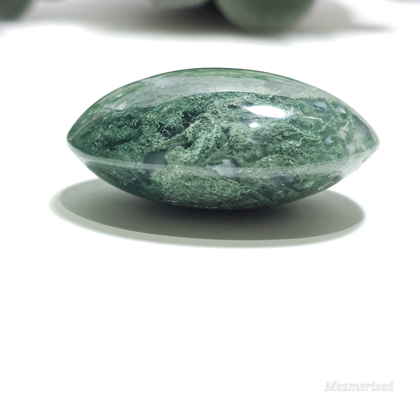 Stunning medium green Moss Agate palm stone from Indonesia