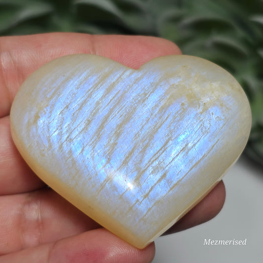 Gorgeous Rainbow Moonstone heart carving with great flash.