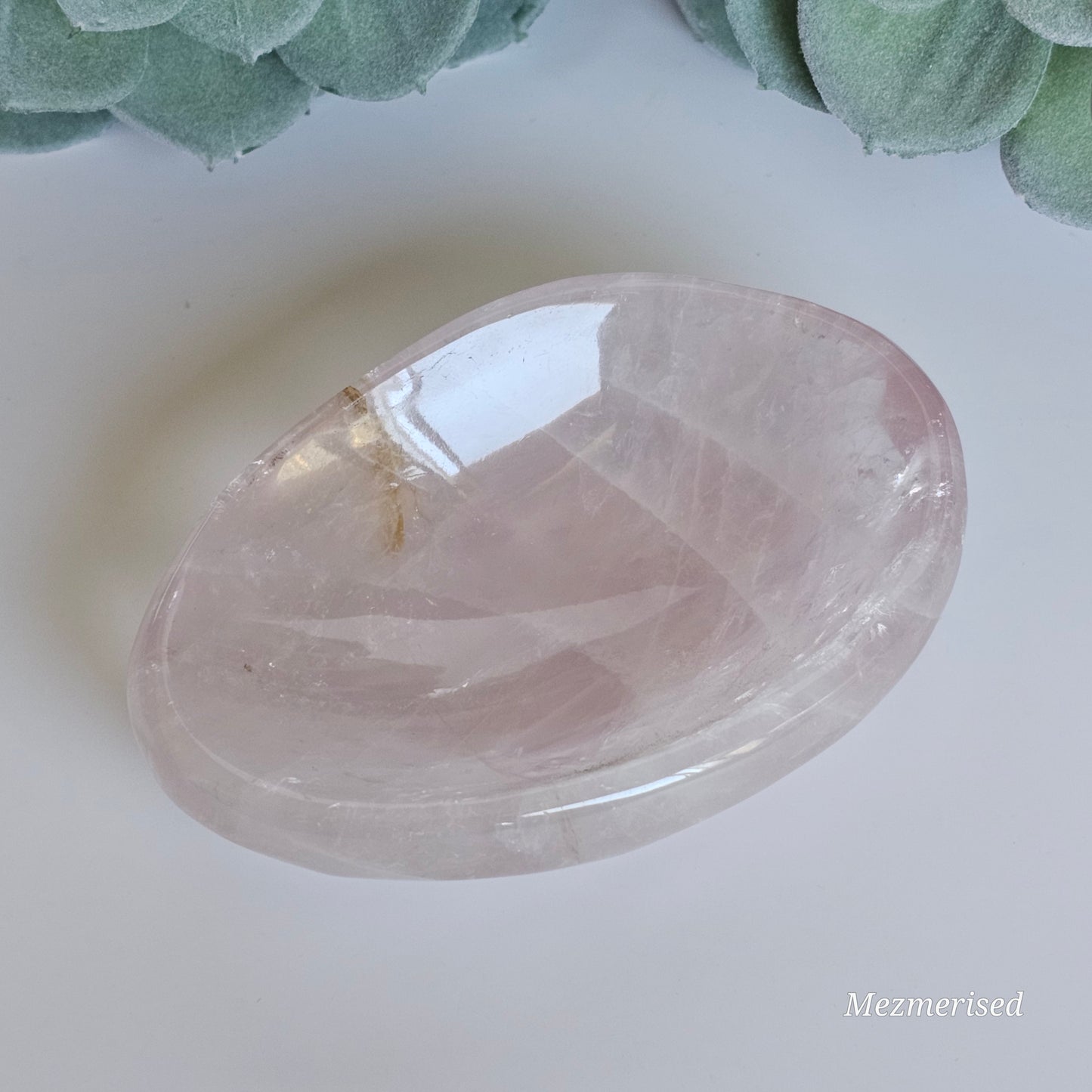 Gorgeous high quality translucent Rose Quartz dish with Iron inclusion.