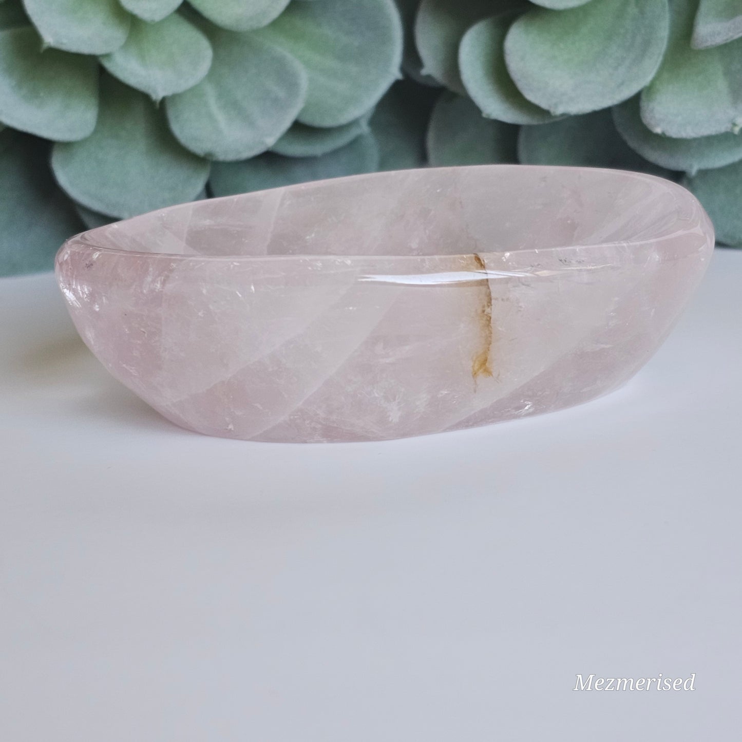 Gorgeous high quality translucent Rose Quartz dish with Iron inclusion.