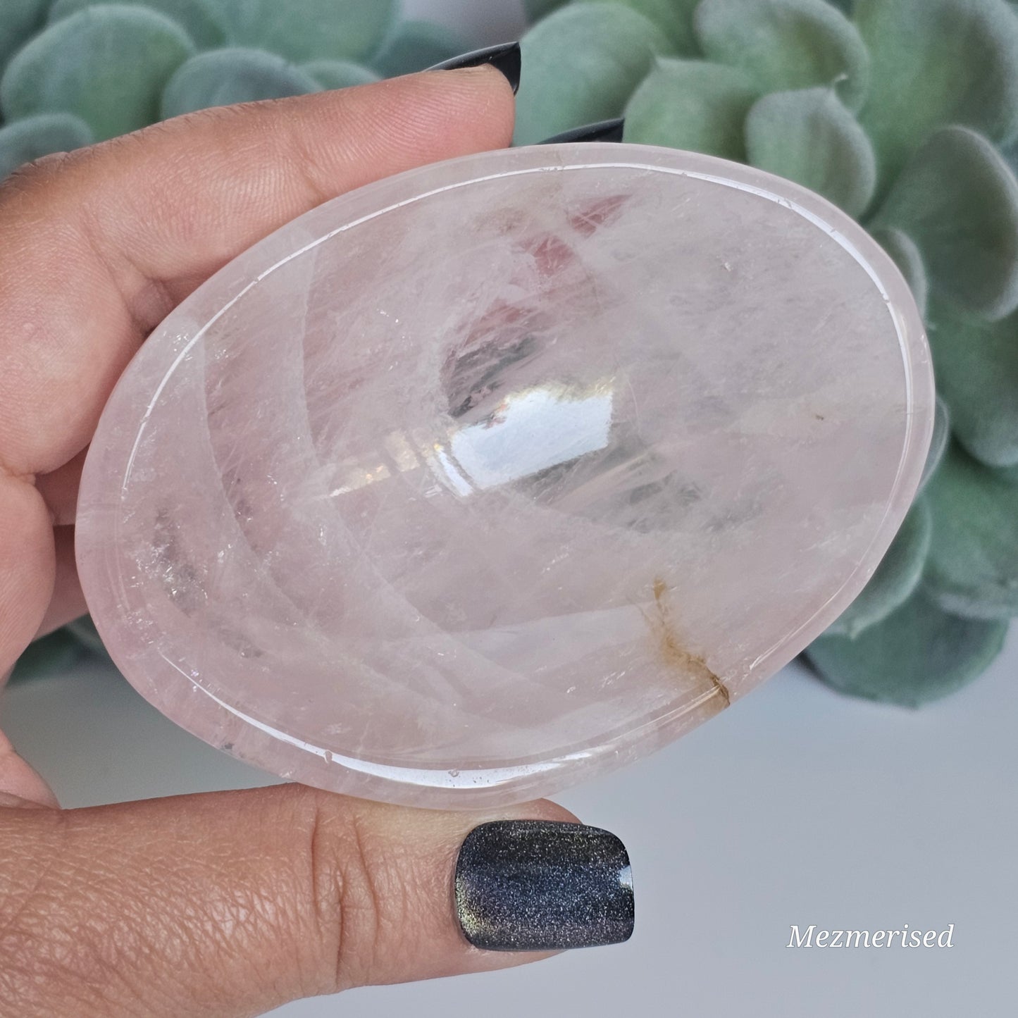 Gorgeous high quality translucent Rose Quartz dish with Iron inclusion.