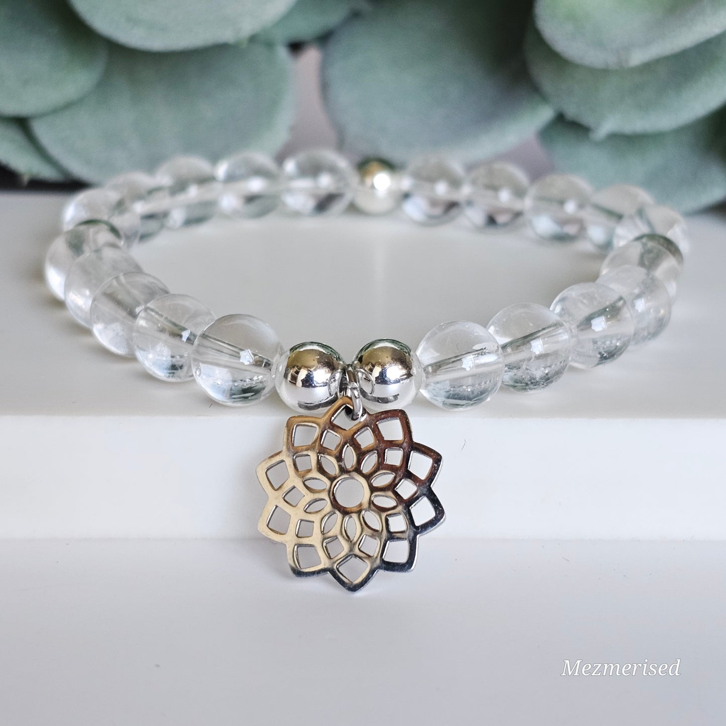 8mm A Grade Clear Quartz Bracelet | Gold or Silver