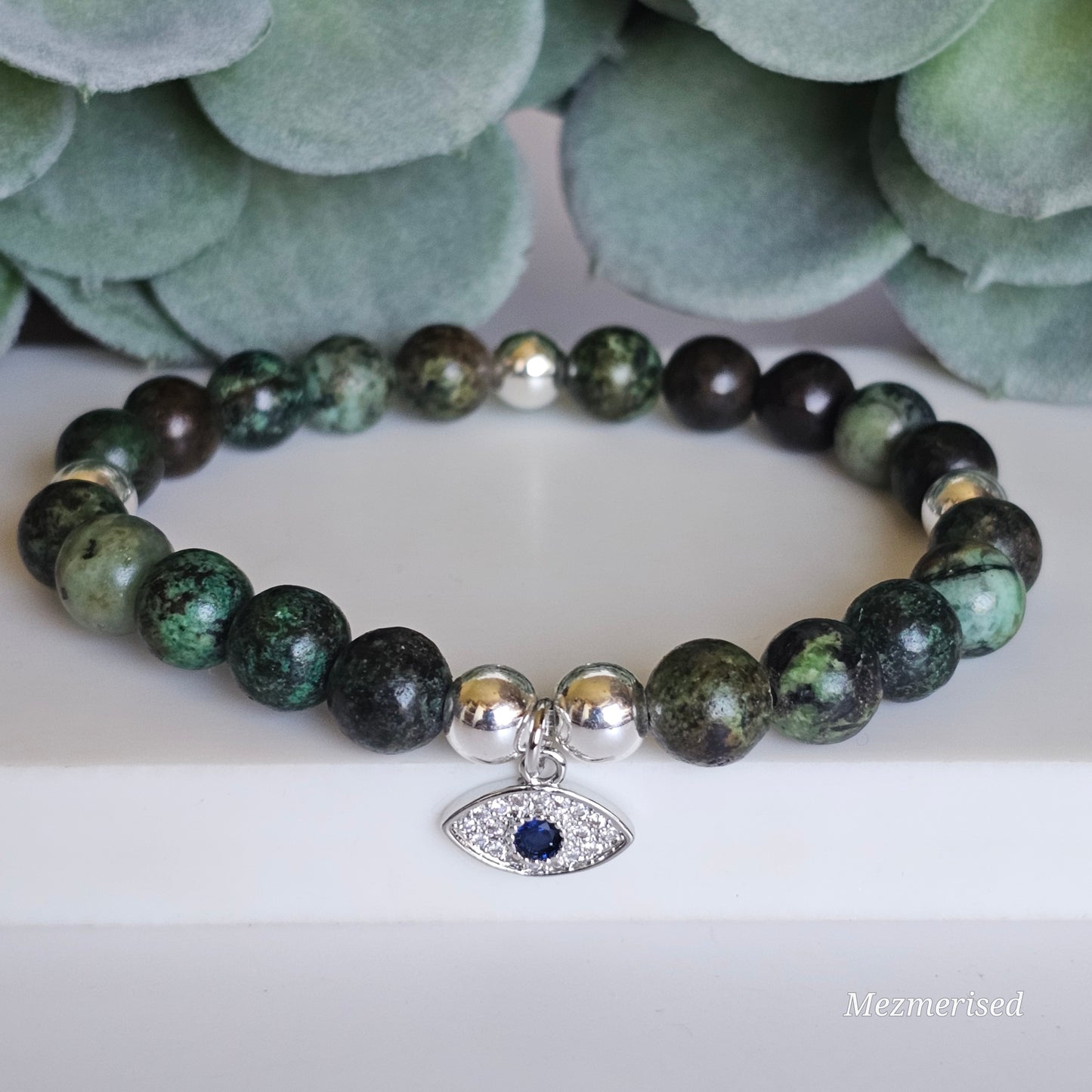 8mm African Turquoise Bracelet | Gold or Silver